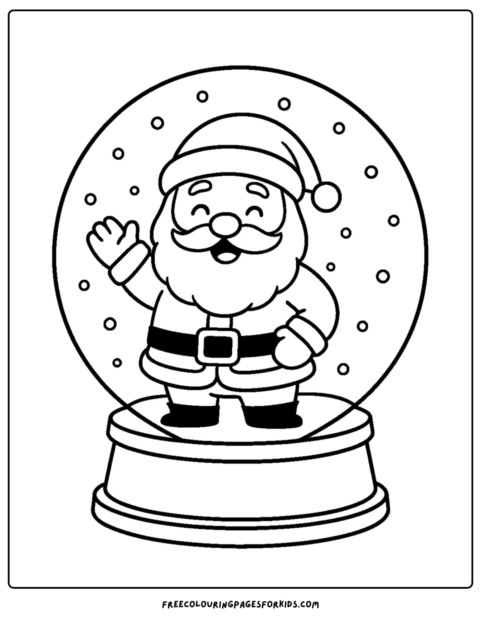 a snow globe coloring page featuring santa waving