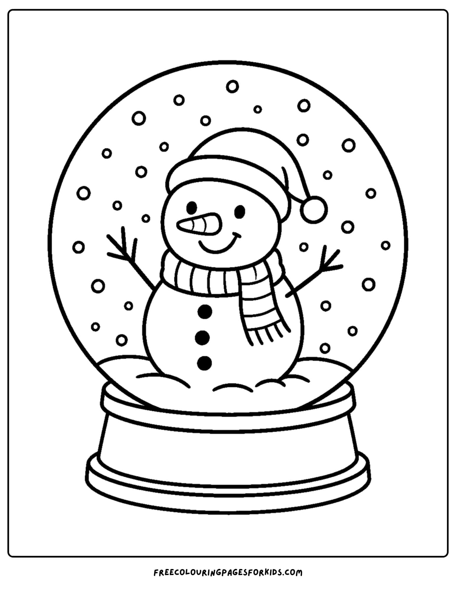a snow globe coloring page featuring a snowman