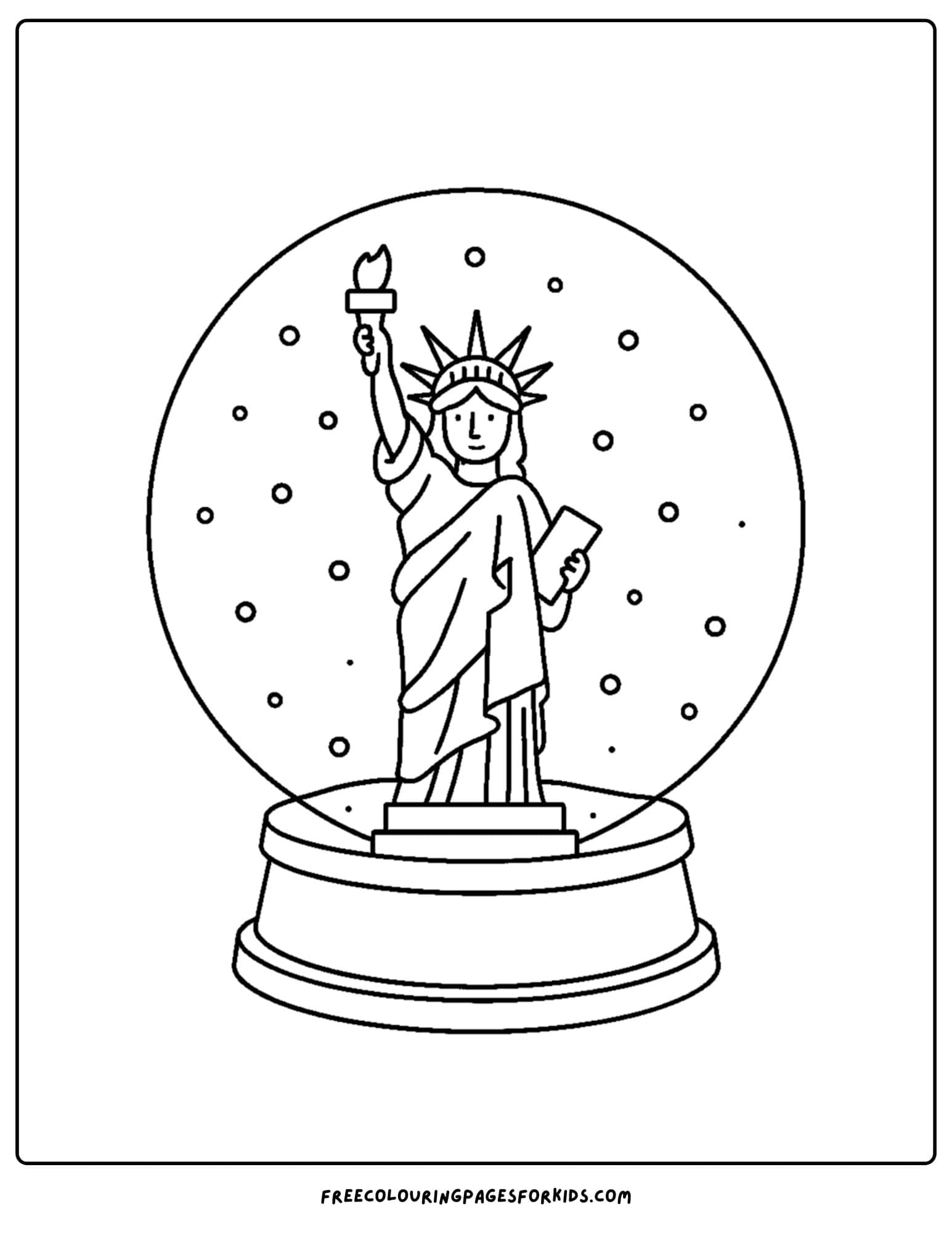 a snow globe coloring page featuring the statue of liberty