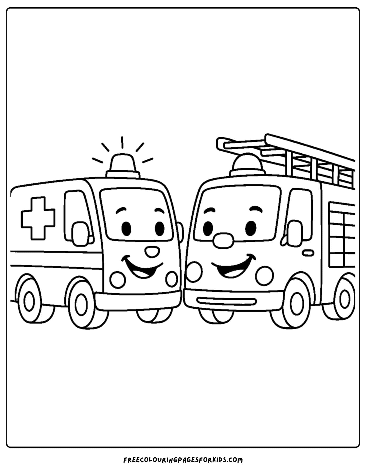 an ambulance coloring page featuring an ambulance and a fire truck