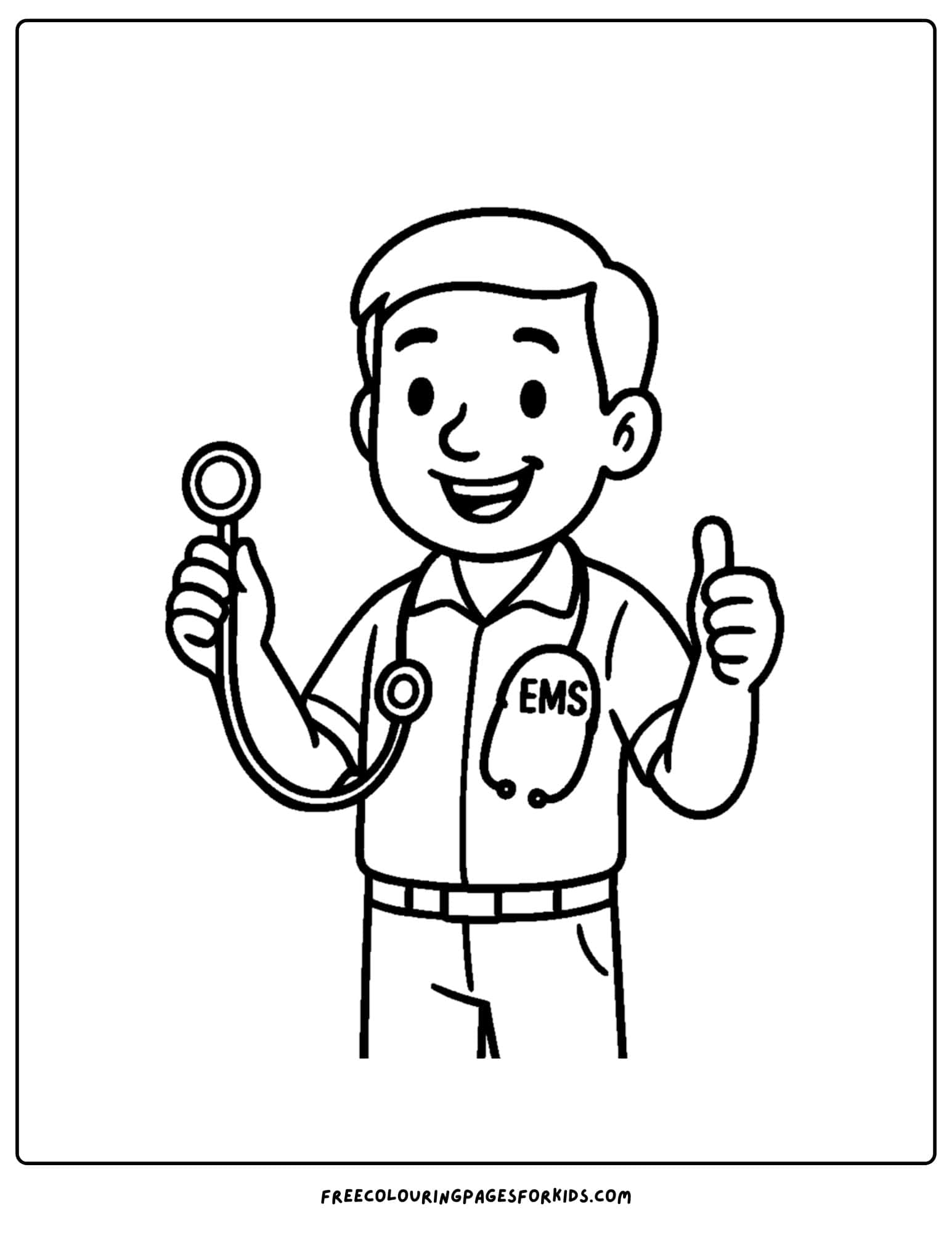 an ambulance coloring page featuring a paramedic giving a thumbs up
