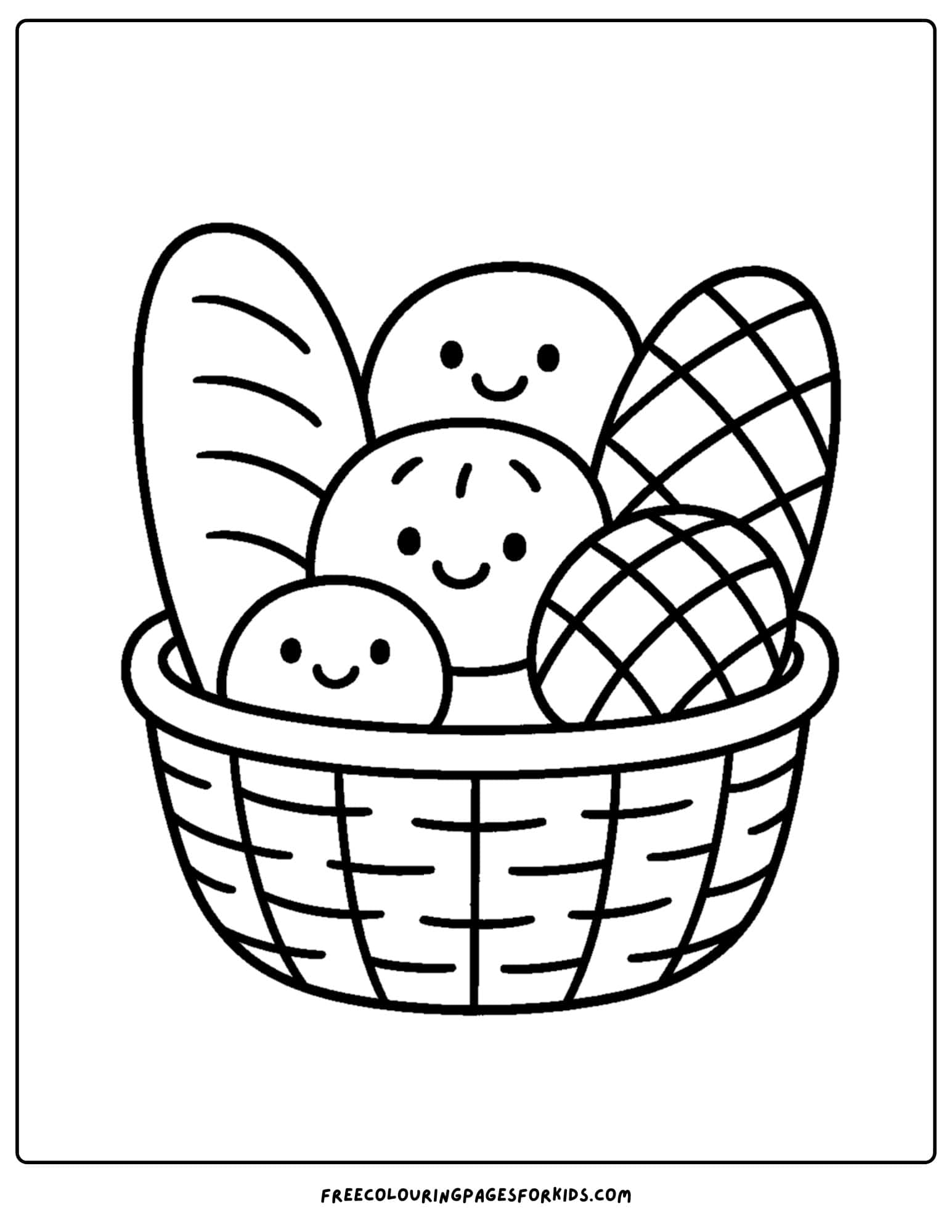 Bakery coloring page with a basket of bread
