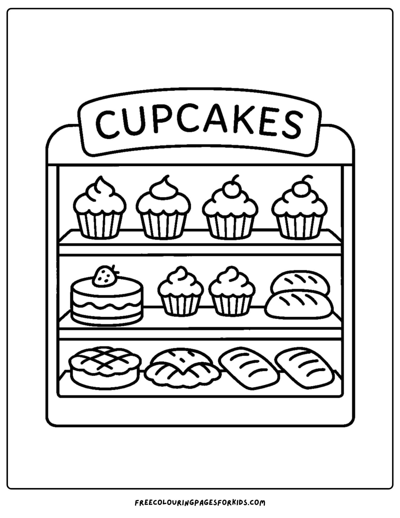 Bakery coloring page with bakery cupcake stand
