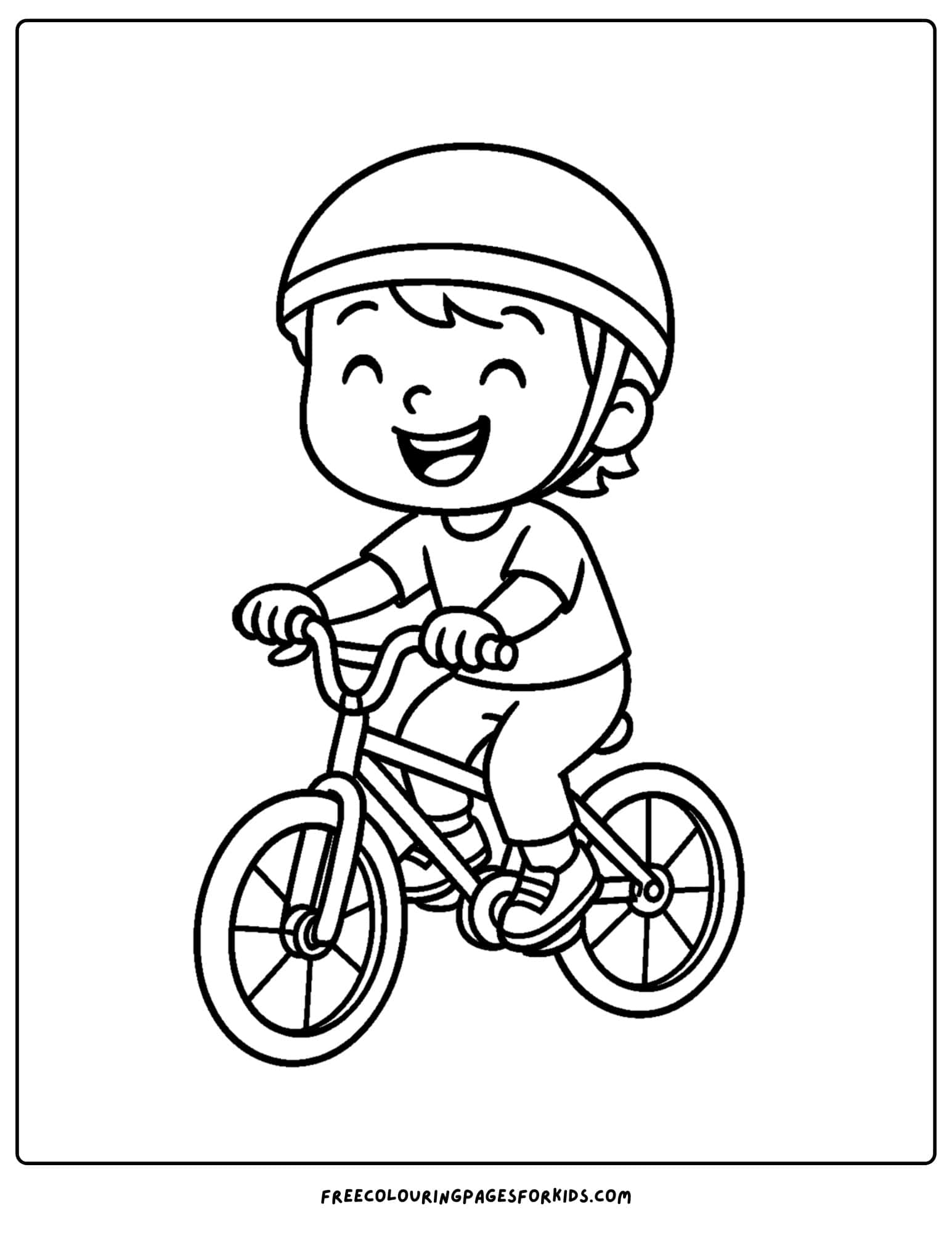 a bmx themed coloring page featuring a child riding along happily