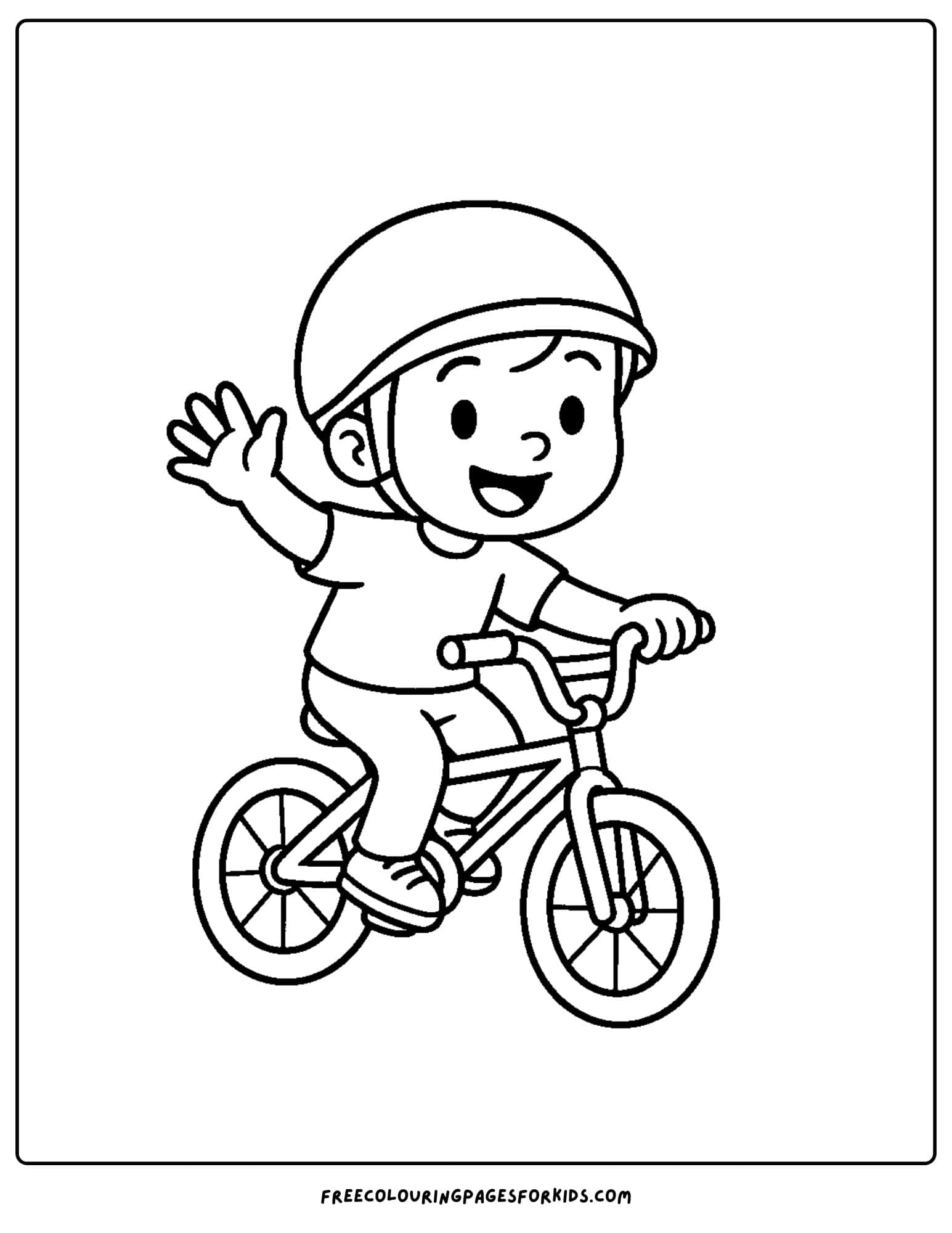 a bmx themed coloring page featuring a child waving while riding their bike