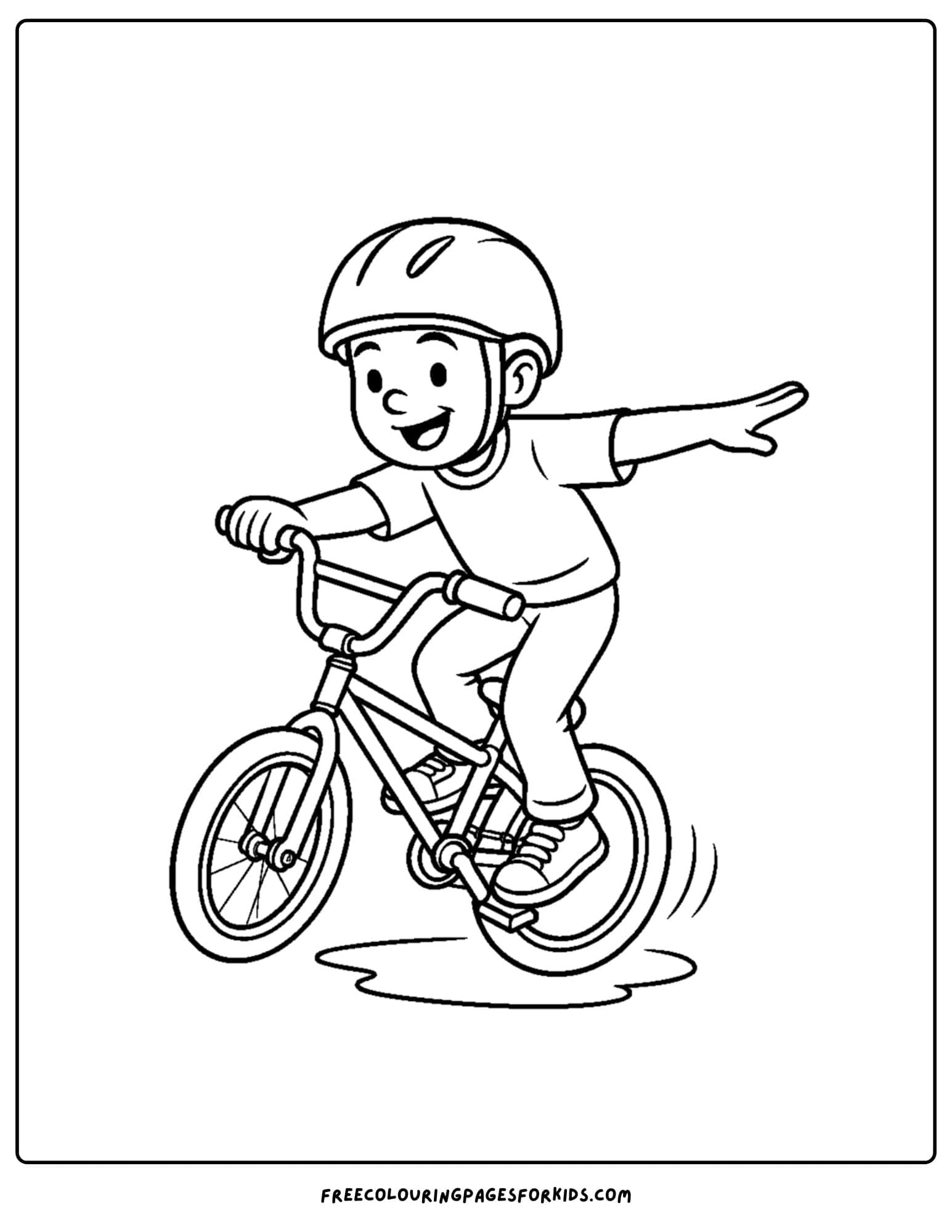 a bmx themed coloring page featuring a kid doing a ground spin