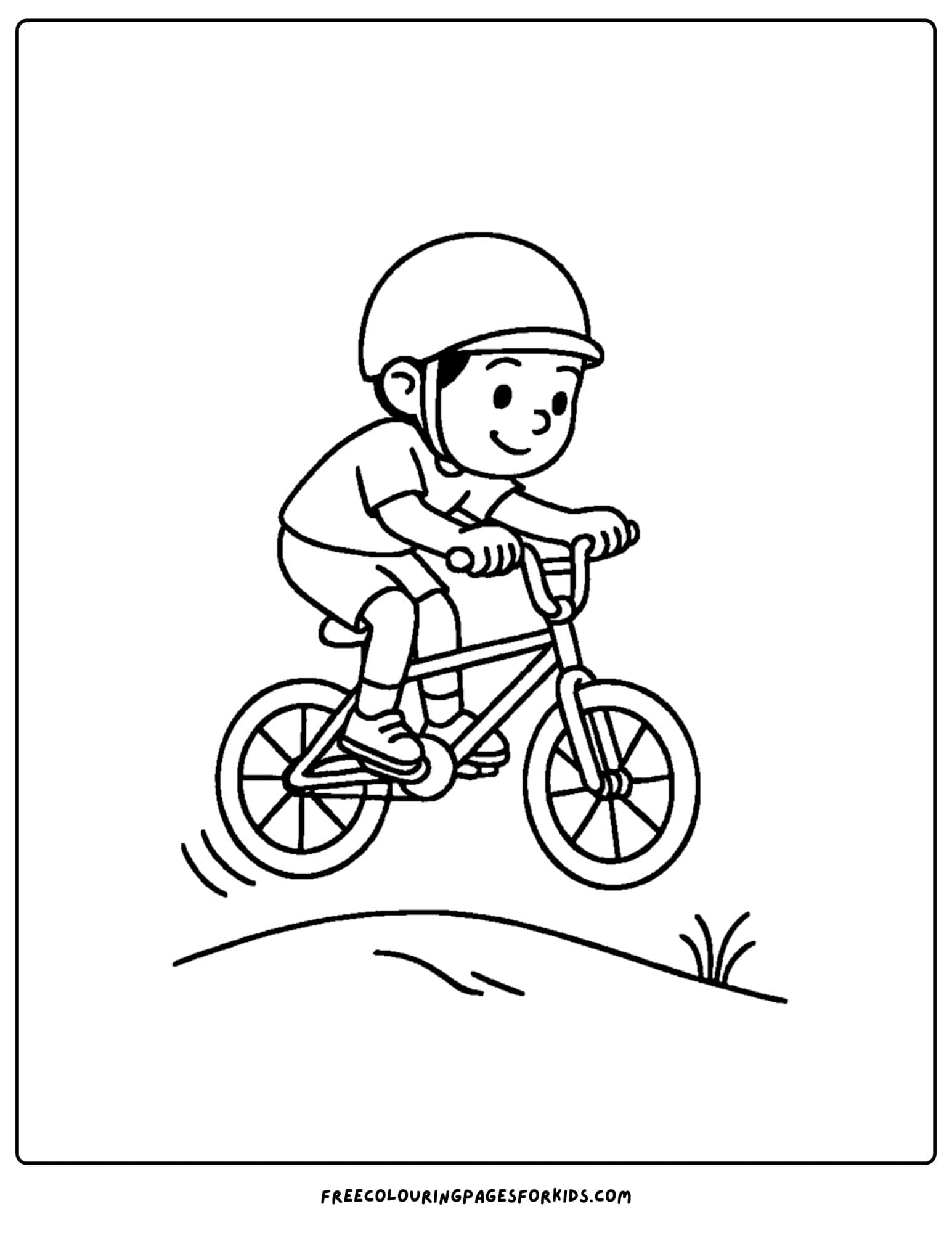 a bmx themed coloring page featuring a kid jumping his bike over a bump
