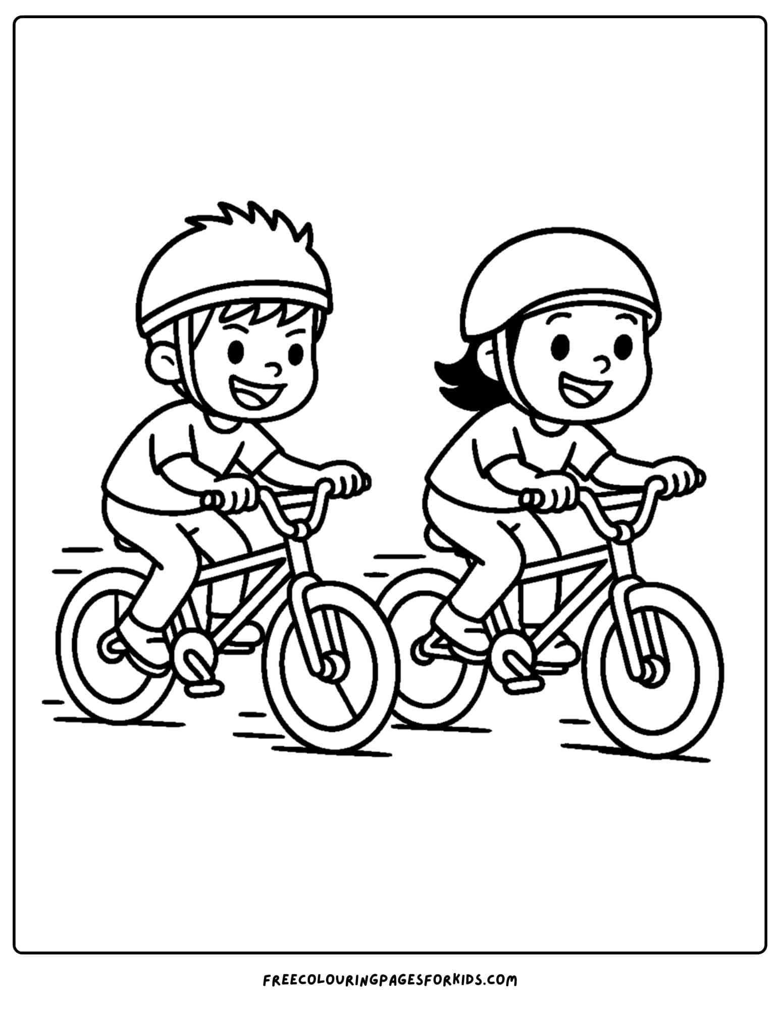 a bmx themed coloring page featuring two kids racing each other on their bikes