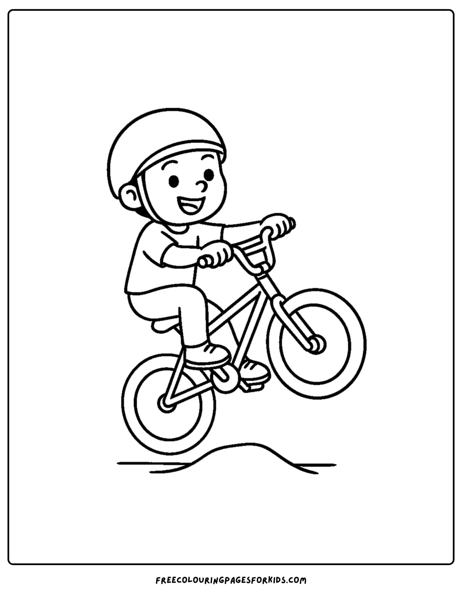a bmx themed coloring page featuring a kid doing a wheelie