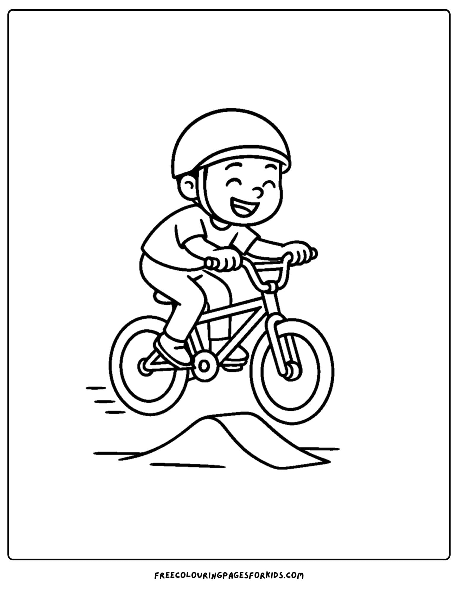 a bmx themed coloring page featuring a kid going over a small ramp