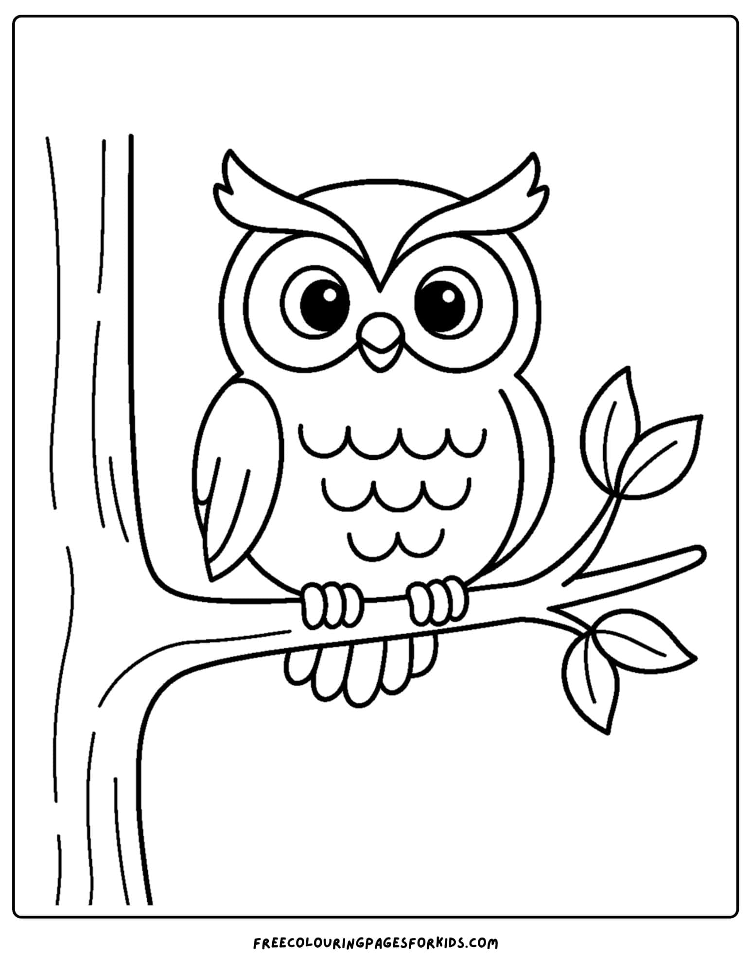 a nature coloring page featuring an owl on a branch
