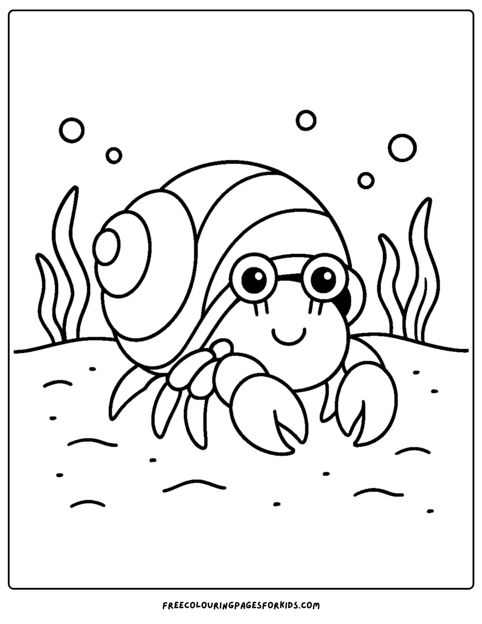 a shell coloring page featuring a hermit crab