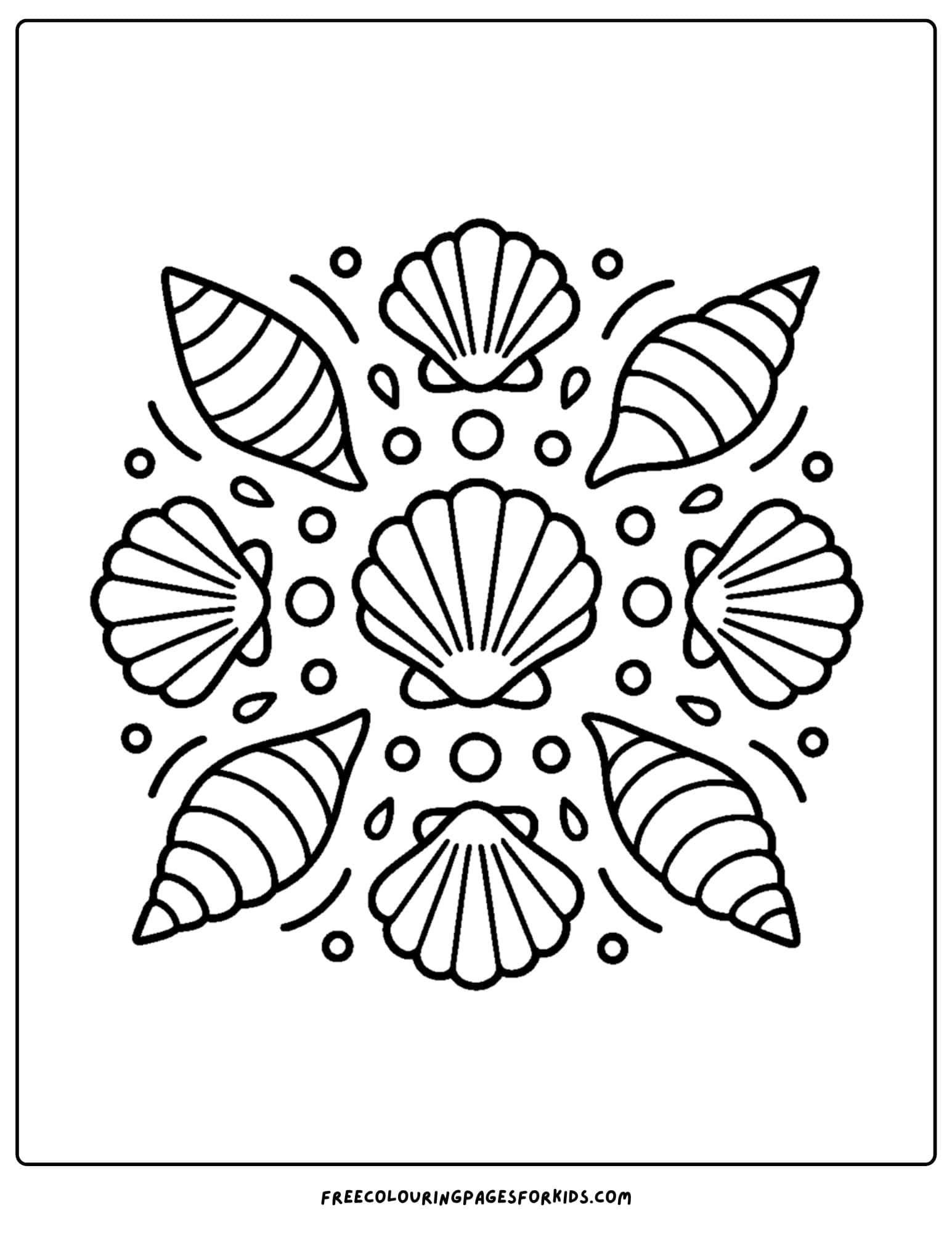 a shell coloring page featuring a mandala shell design
