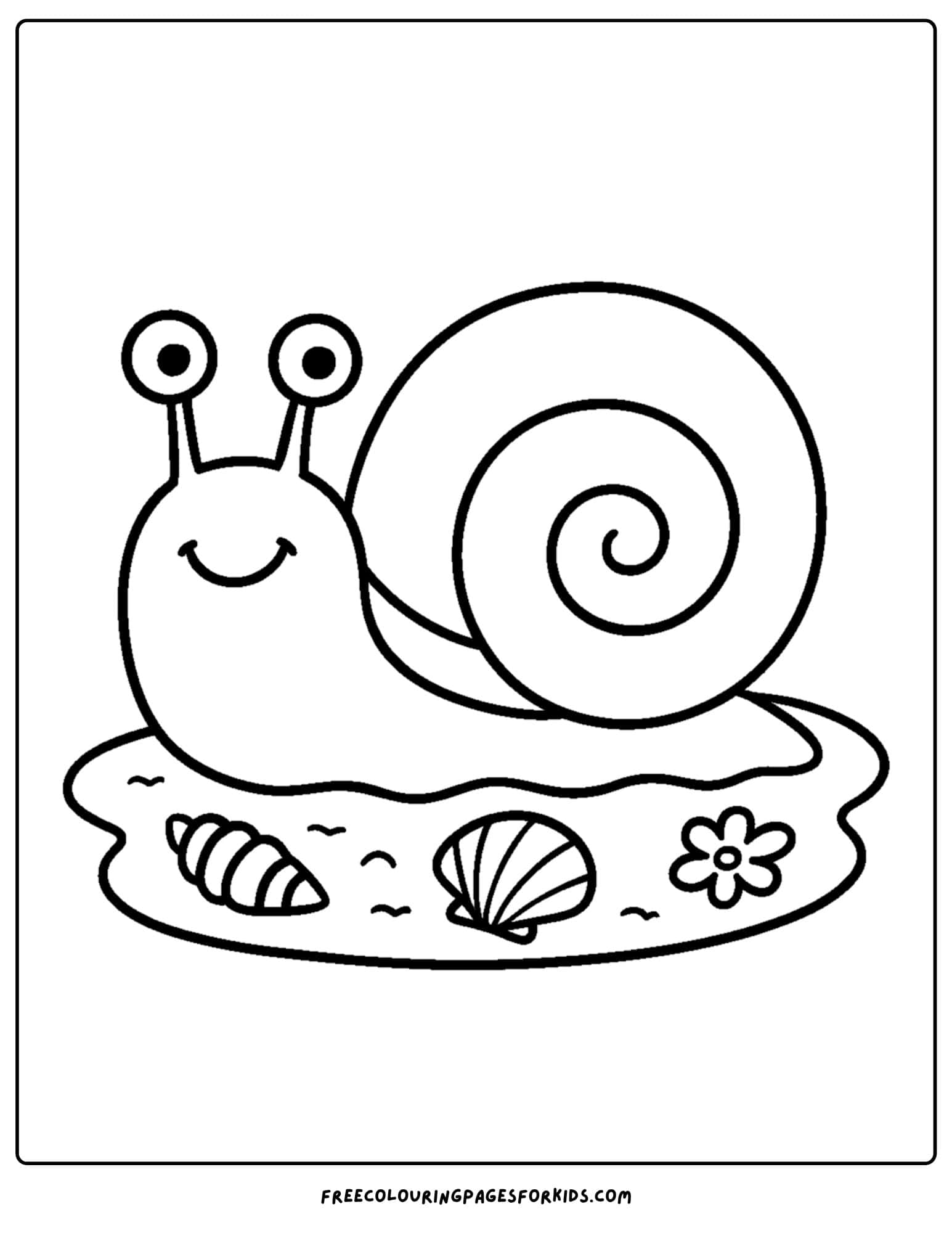 a shell coloring page featuring a snail with shells around it