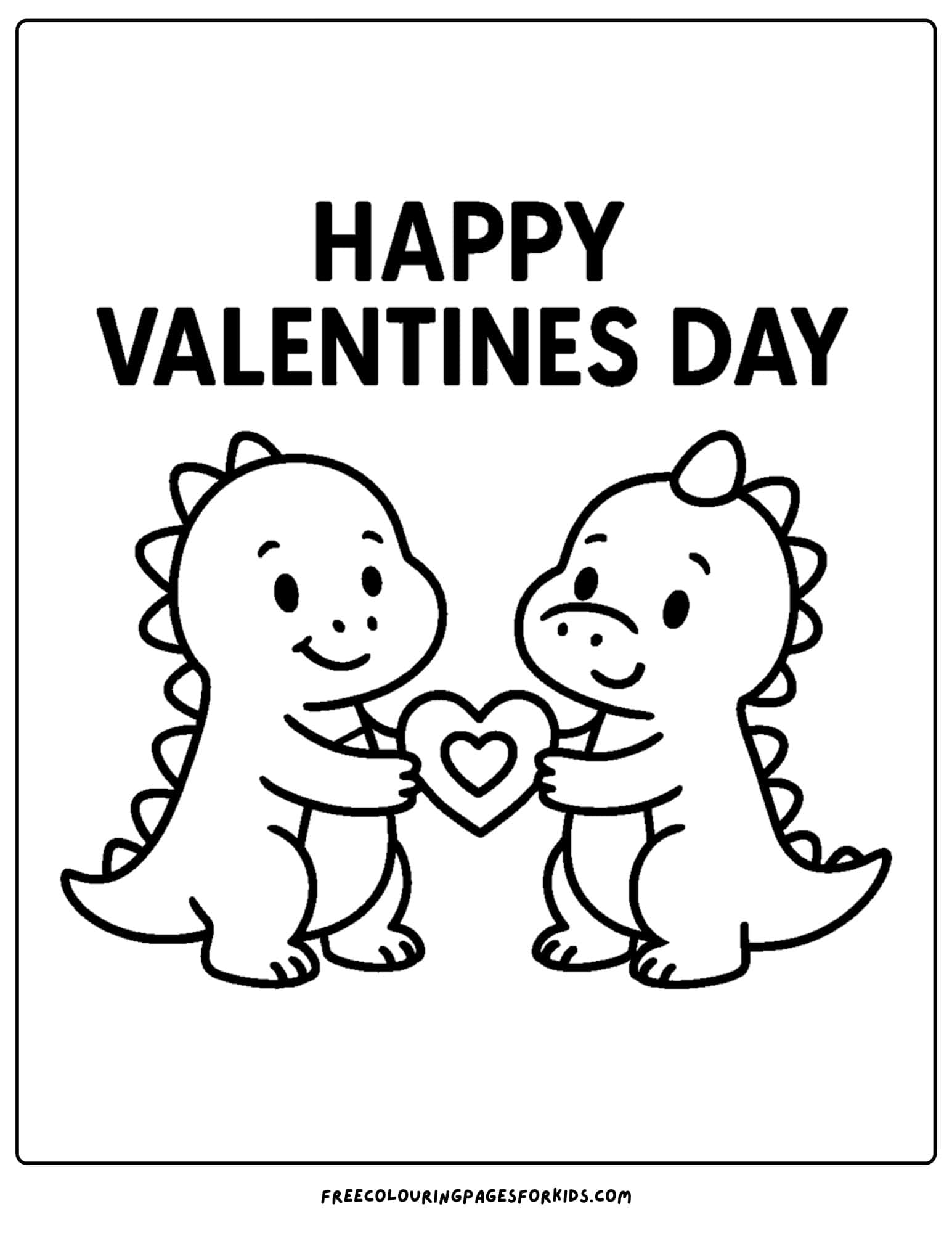 a valentine's day themed coloring page featuring dinosaurs exchanging a heart for valentines day