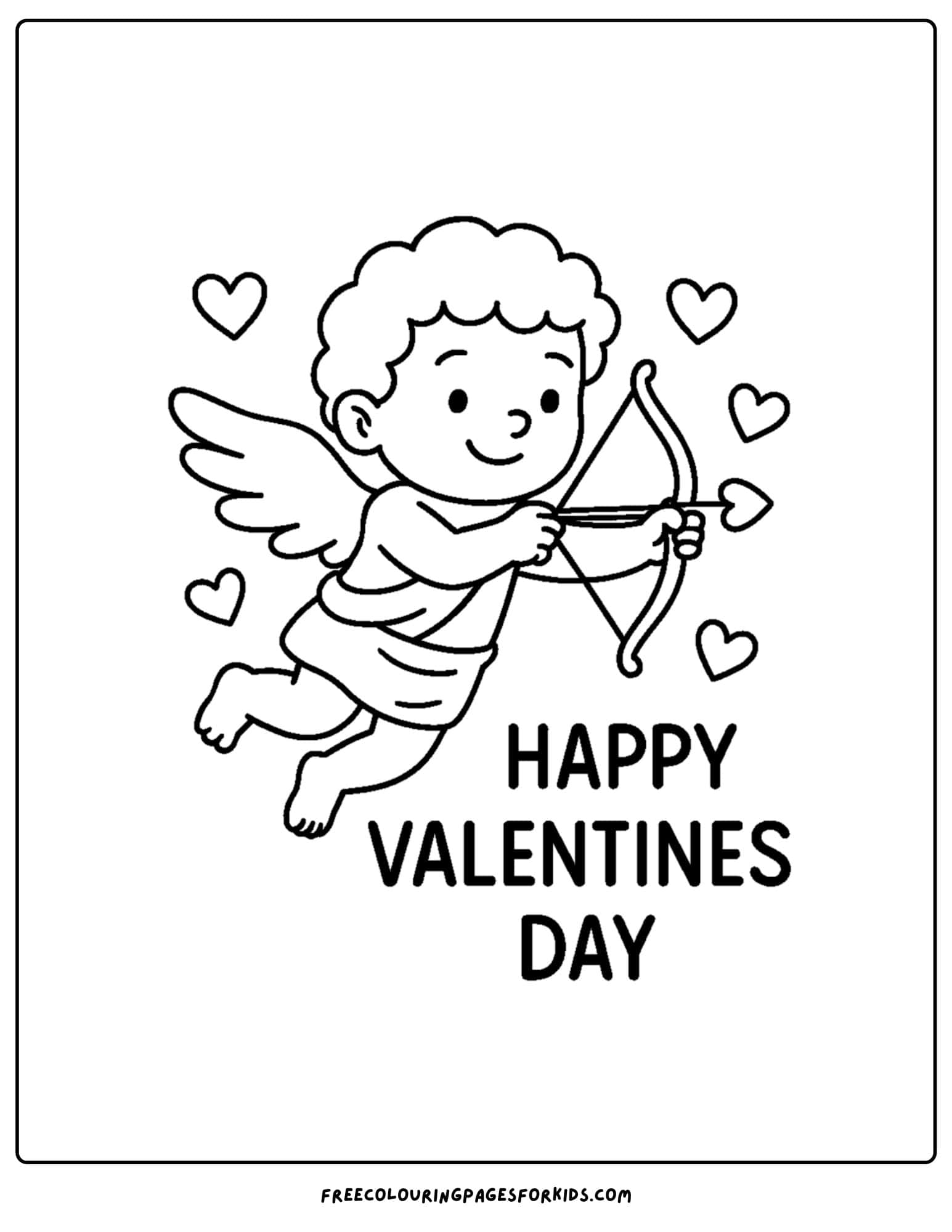 a valentine's day themed coloring page featuring cupid and his bow and arrow