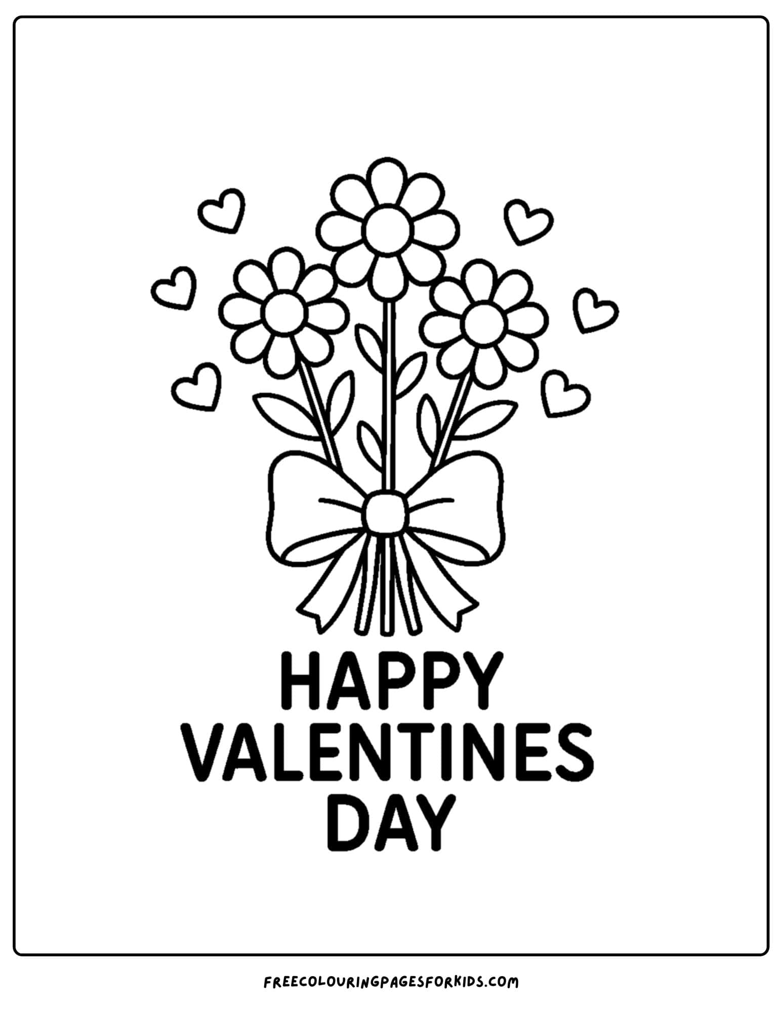 a valentine's day themed coloring page featuring a bunch of flowers with a ribbon