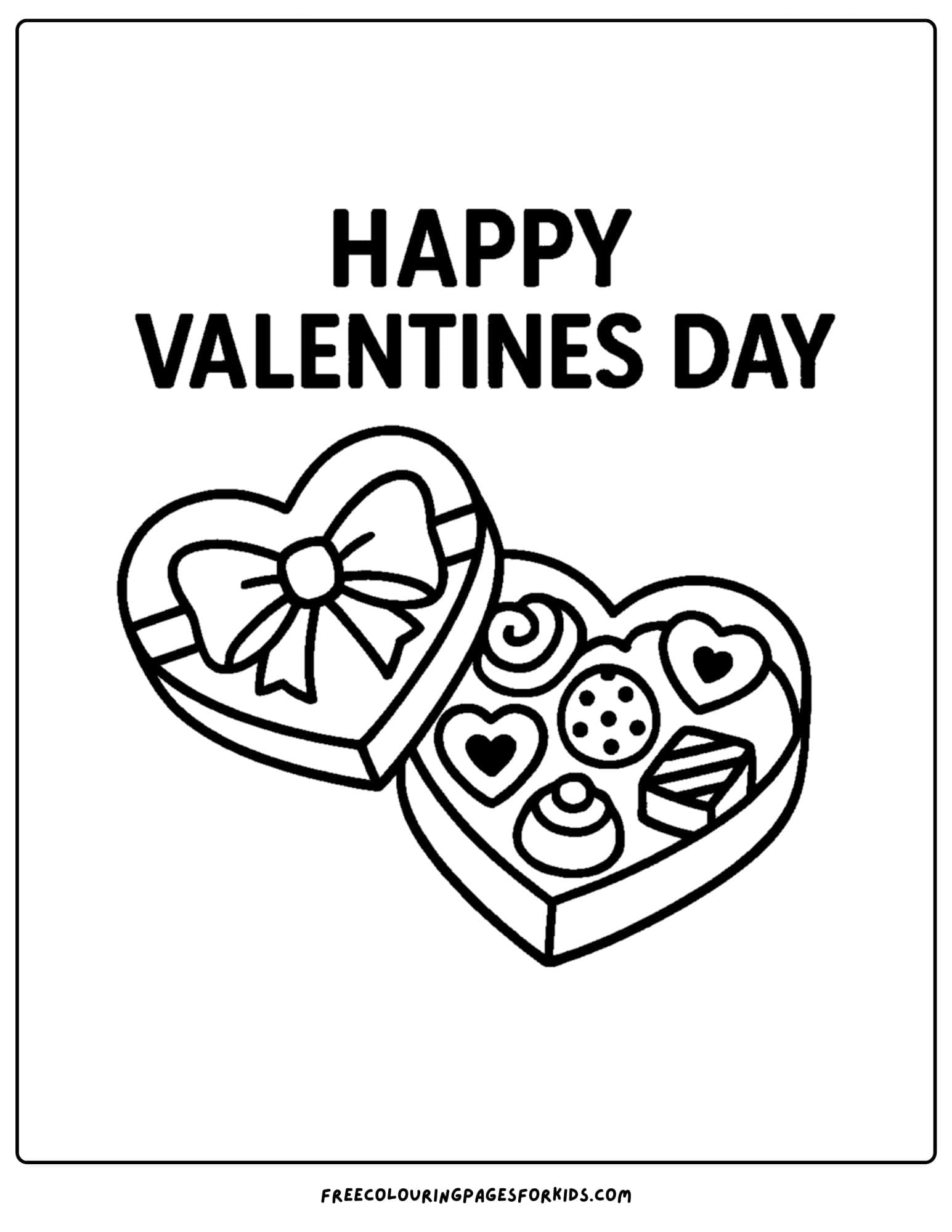 a valentine's day themed coloring page featuring a box of valentine chocolates