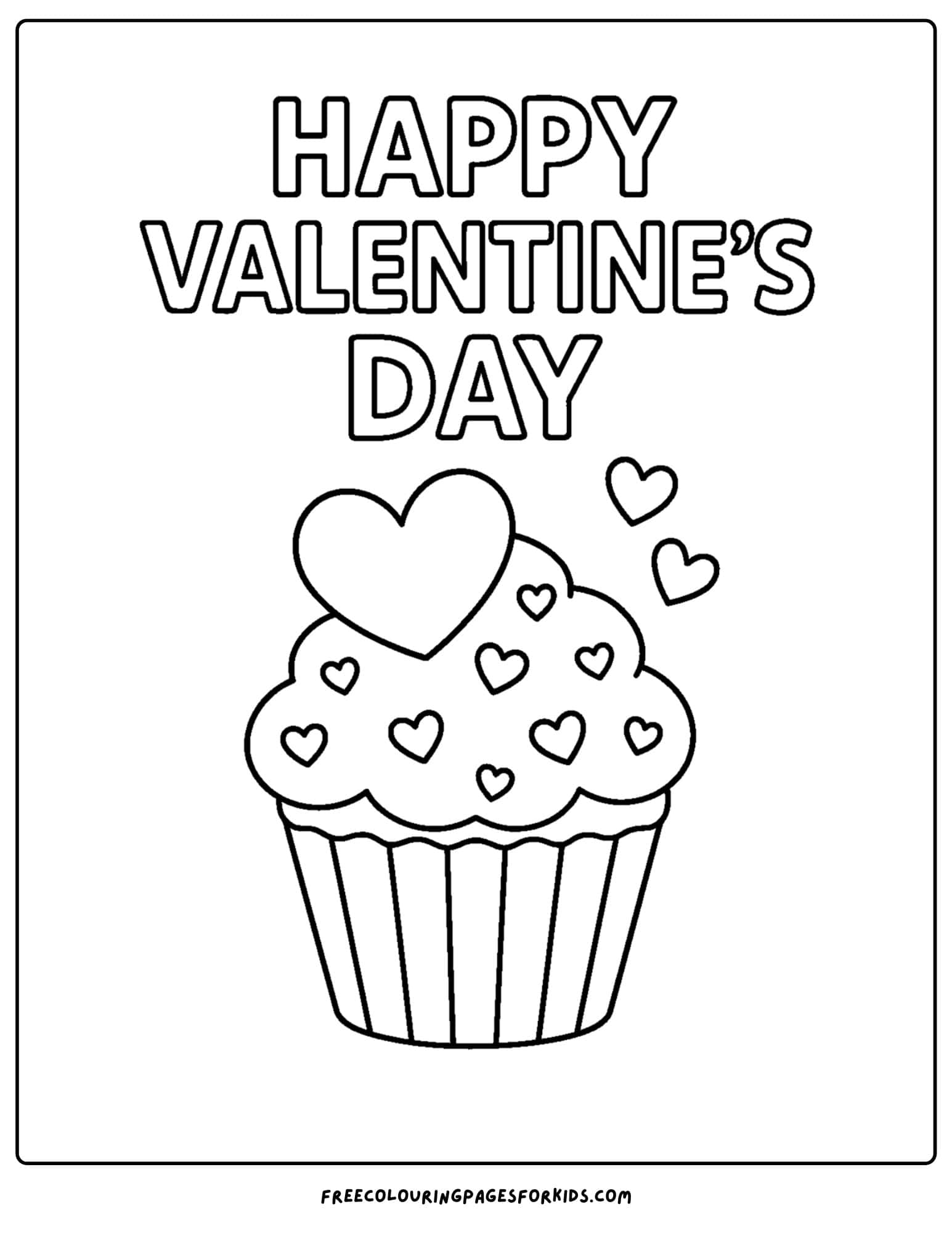 a valentine's day themed coloring page featuring a cupcake with heart shaped sprinkles