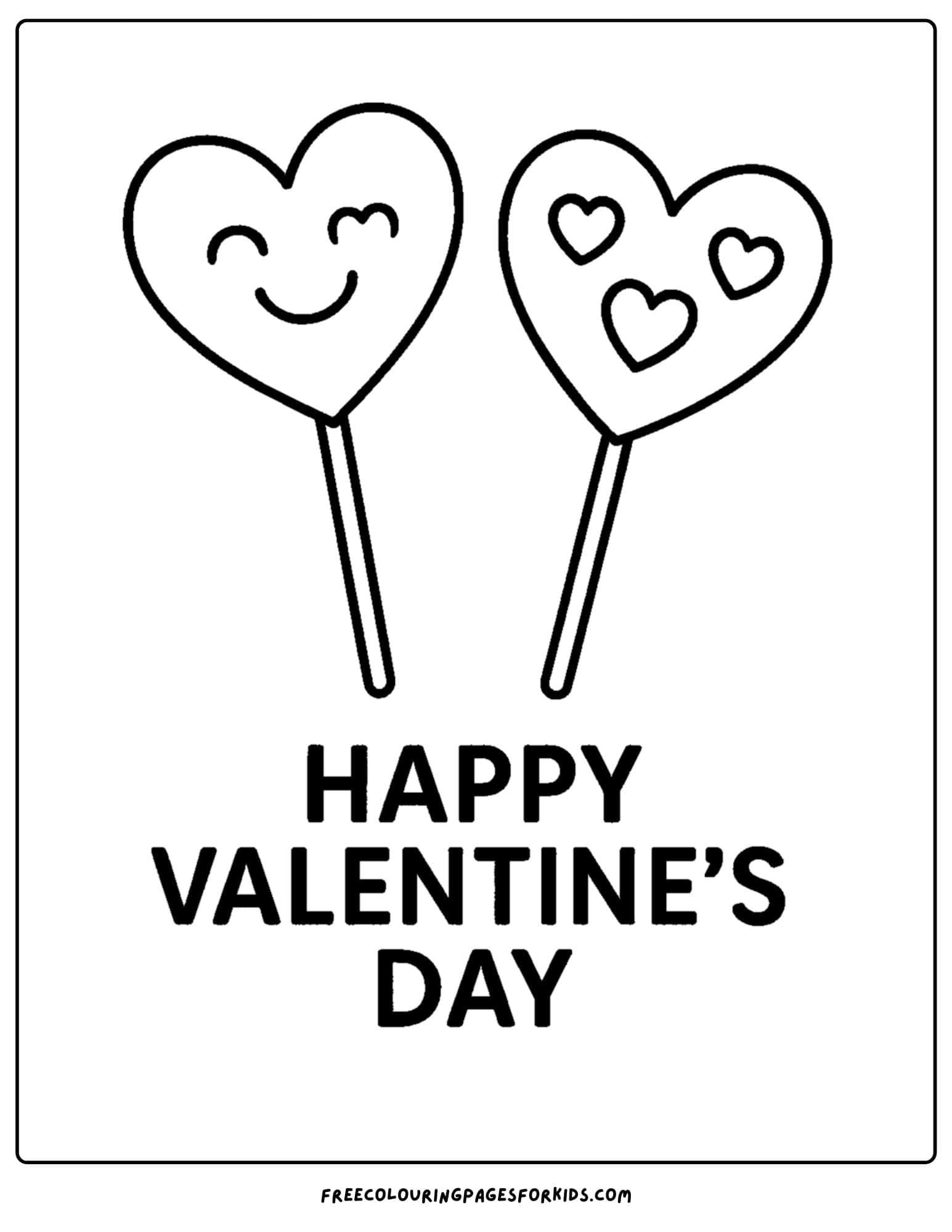 a valentine's day themed coloring page featuring two lollipops with hearts on them