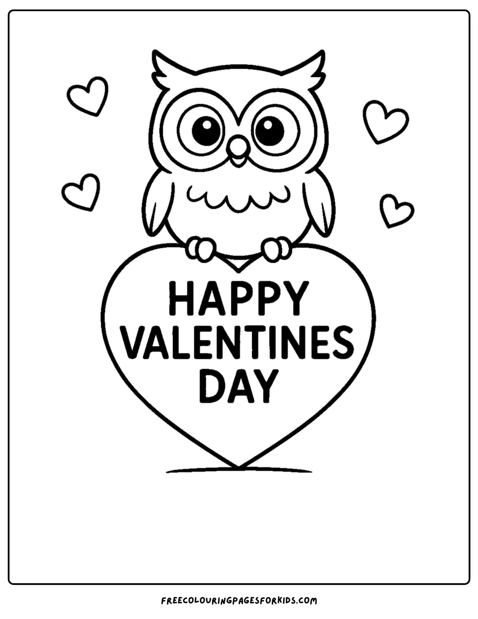 a valentine's day themed coloring page featuring an owl perched on a heart