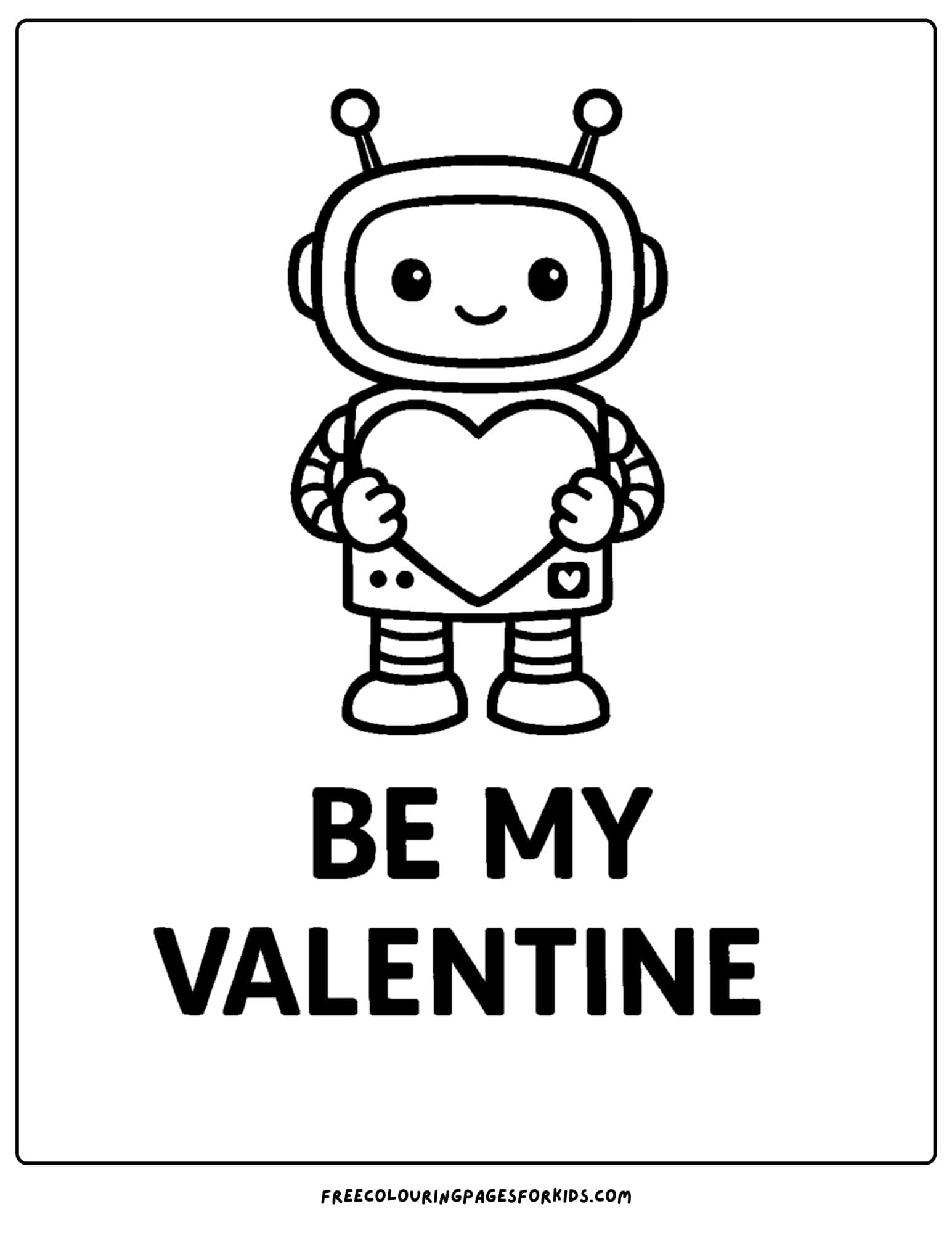 a valentine's day themed coloring page featuring a robot asking you to be my valentine