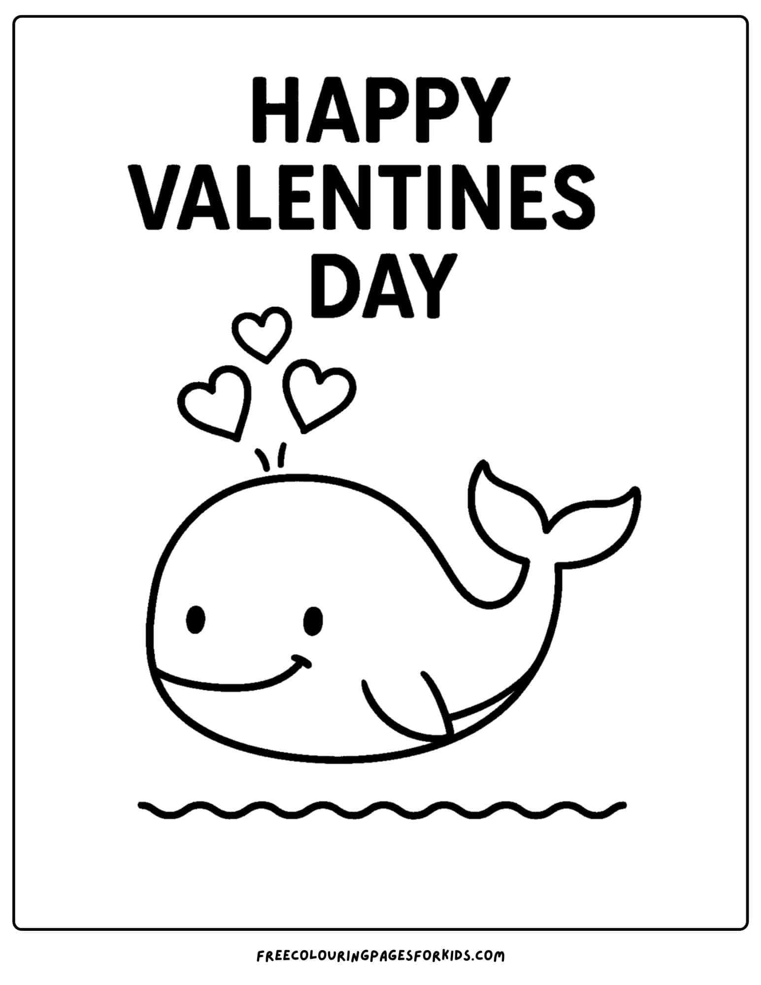 a valentine's day themed coloring page featuring a whale spout shooting out hearts instead of water