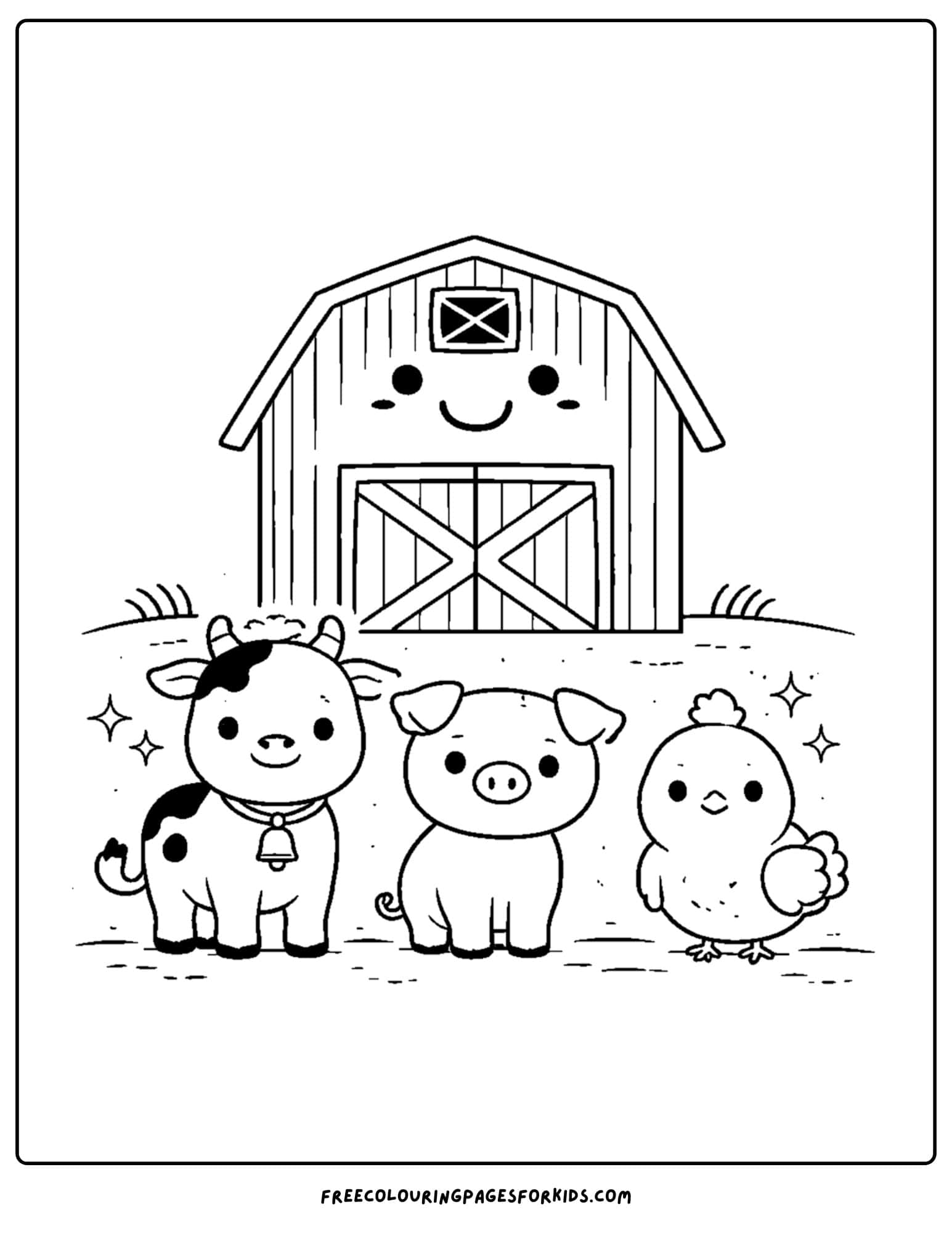 a barn coloring page of a barn with animals out the front