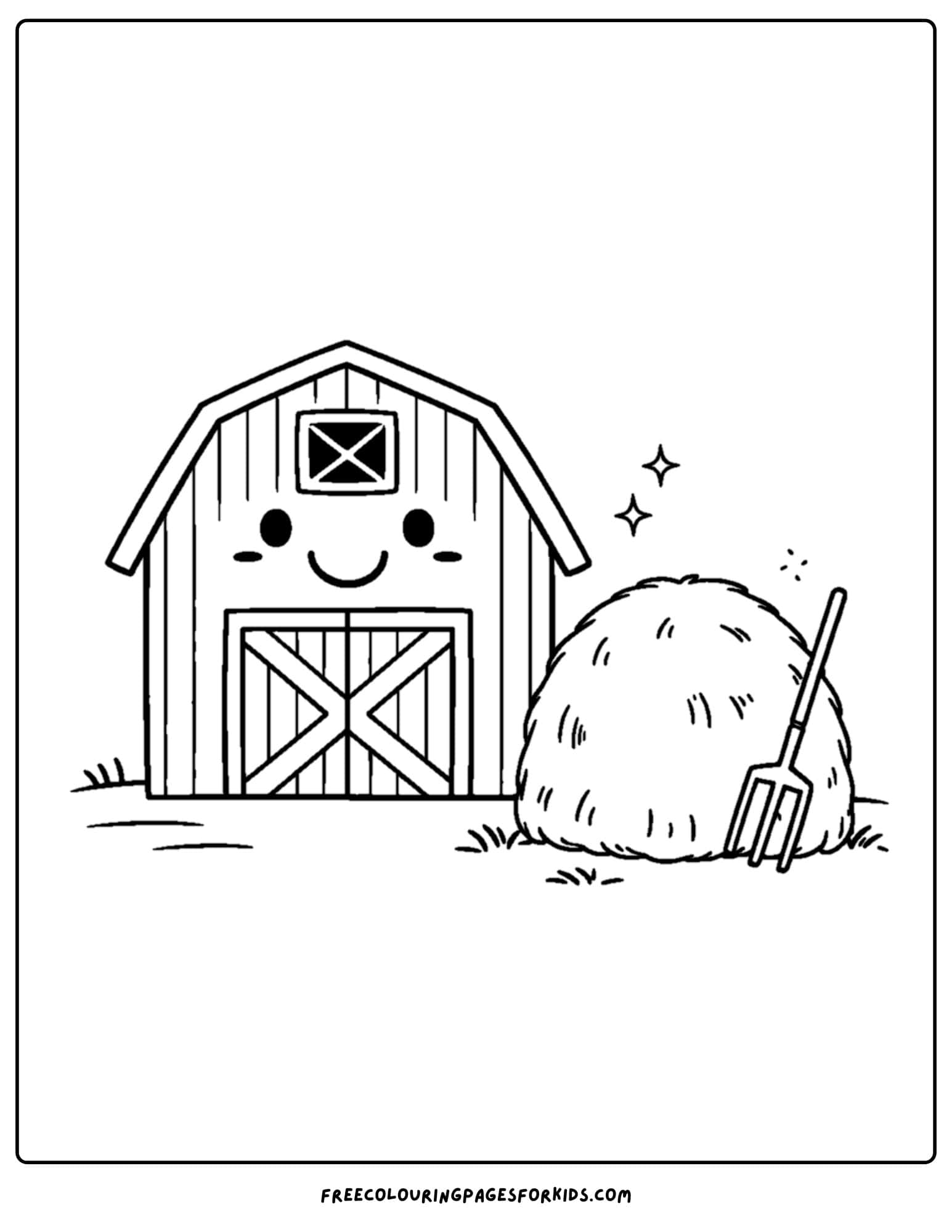 a barn coloring page of a barn and a stack of hay