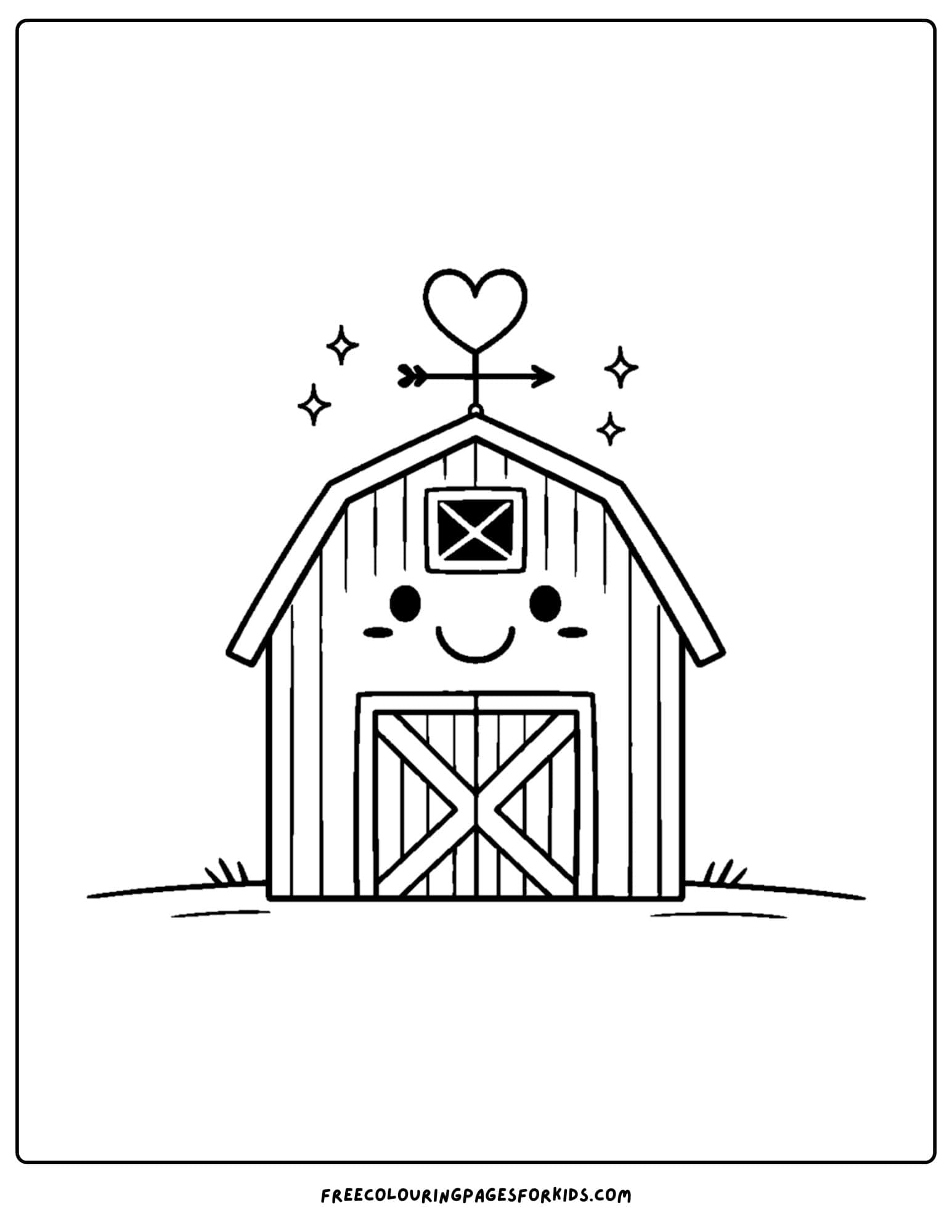 a barn coloring page of a barn with a weather vane on top