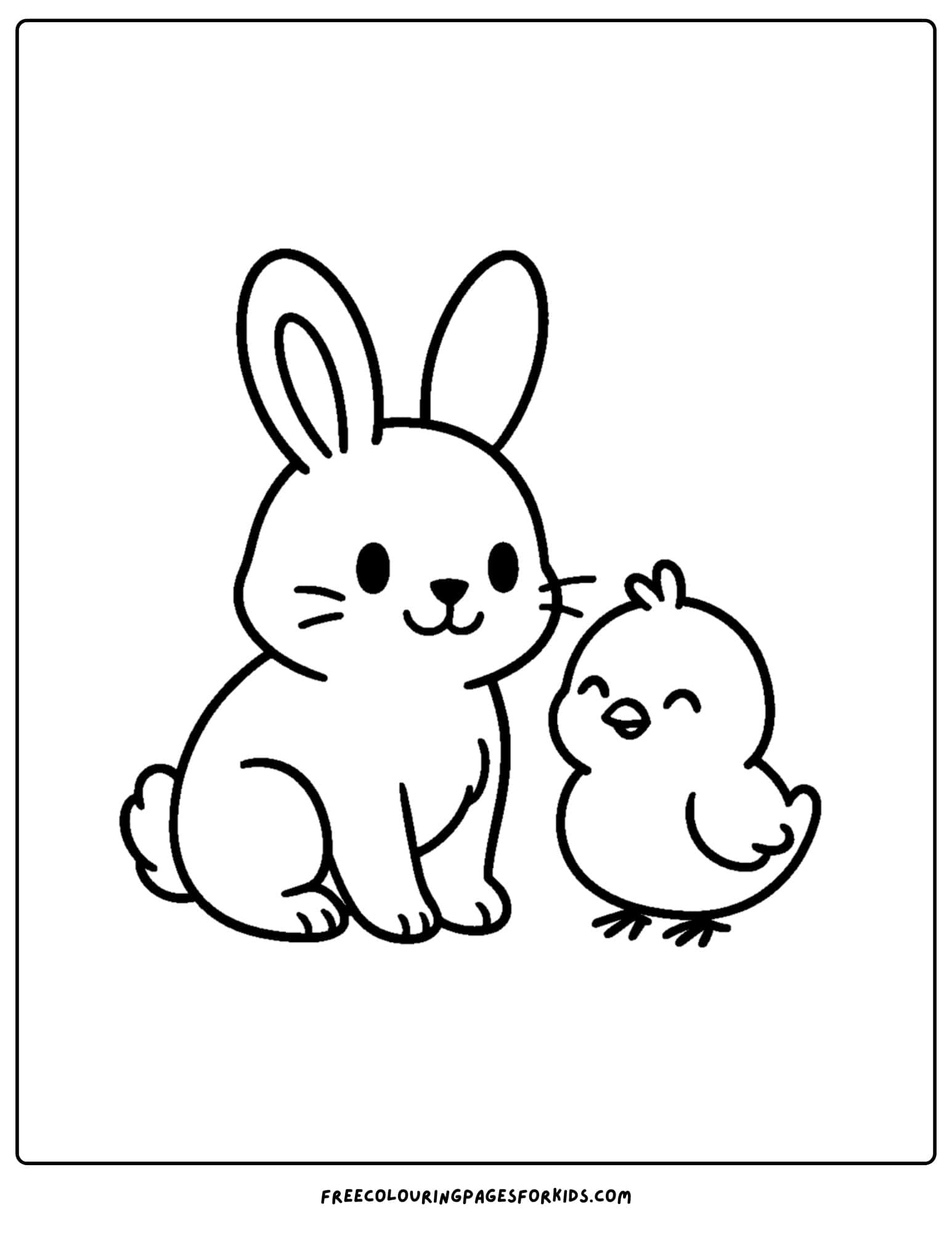 a bunny themed coloring page featuring a bunny and a baby chick