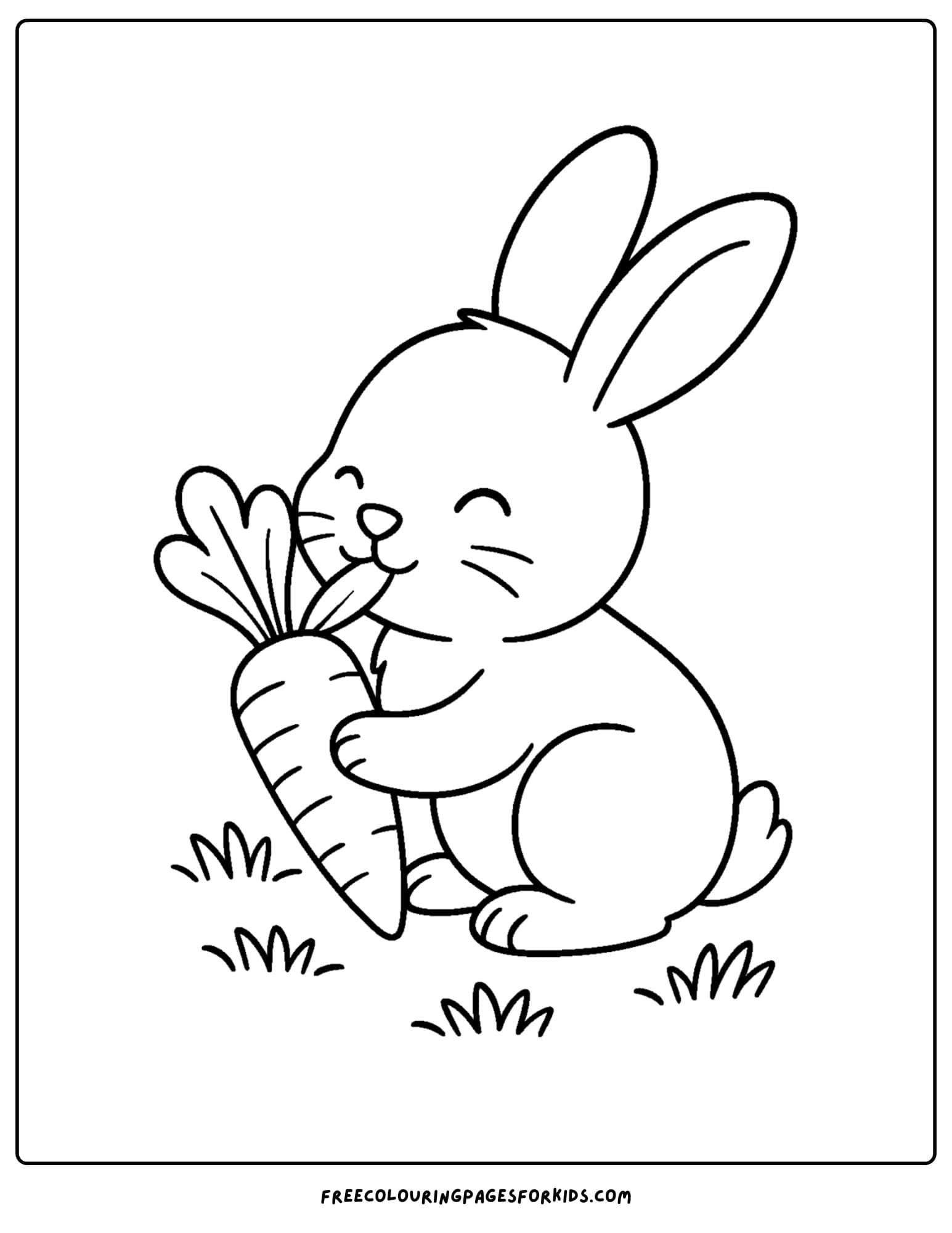 a bunny themed coloring page featuring a rabbit nibbling on a carrot