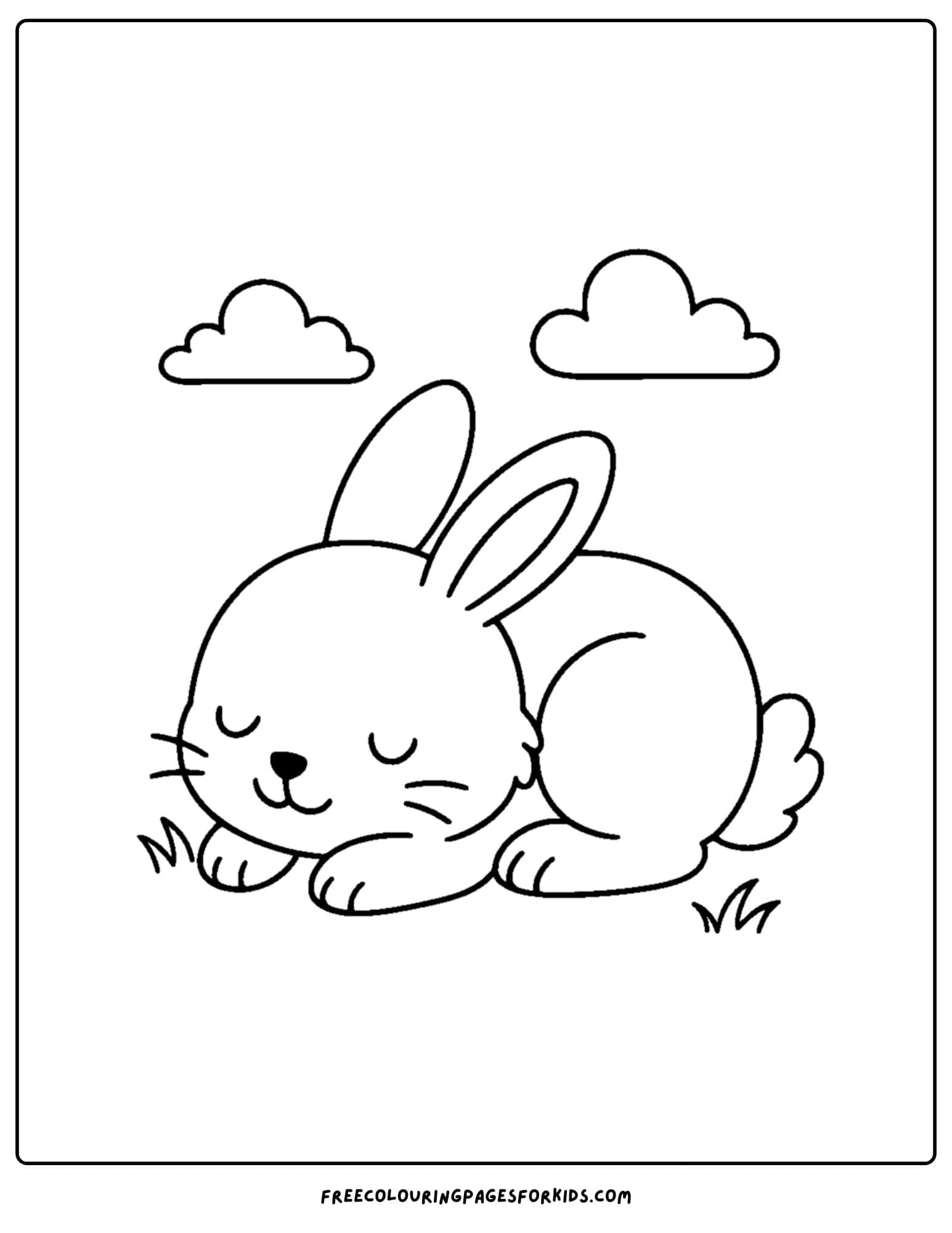 a bunny themed coloring page featuring a bunny curled up asleep