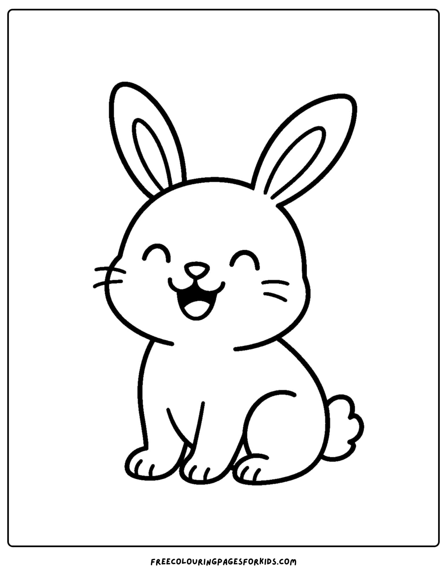 a bunny themed coloring page featuring a big cheerful bunny smiling