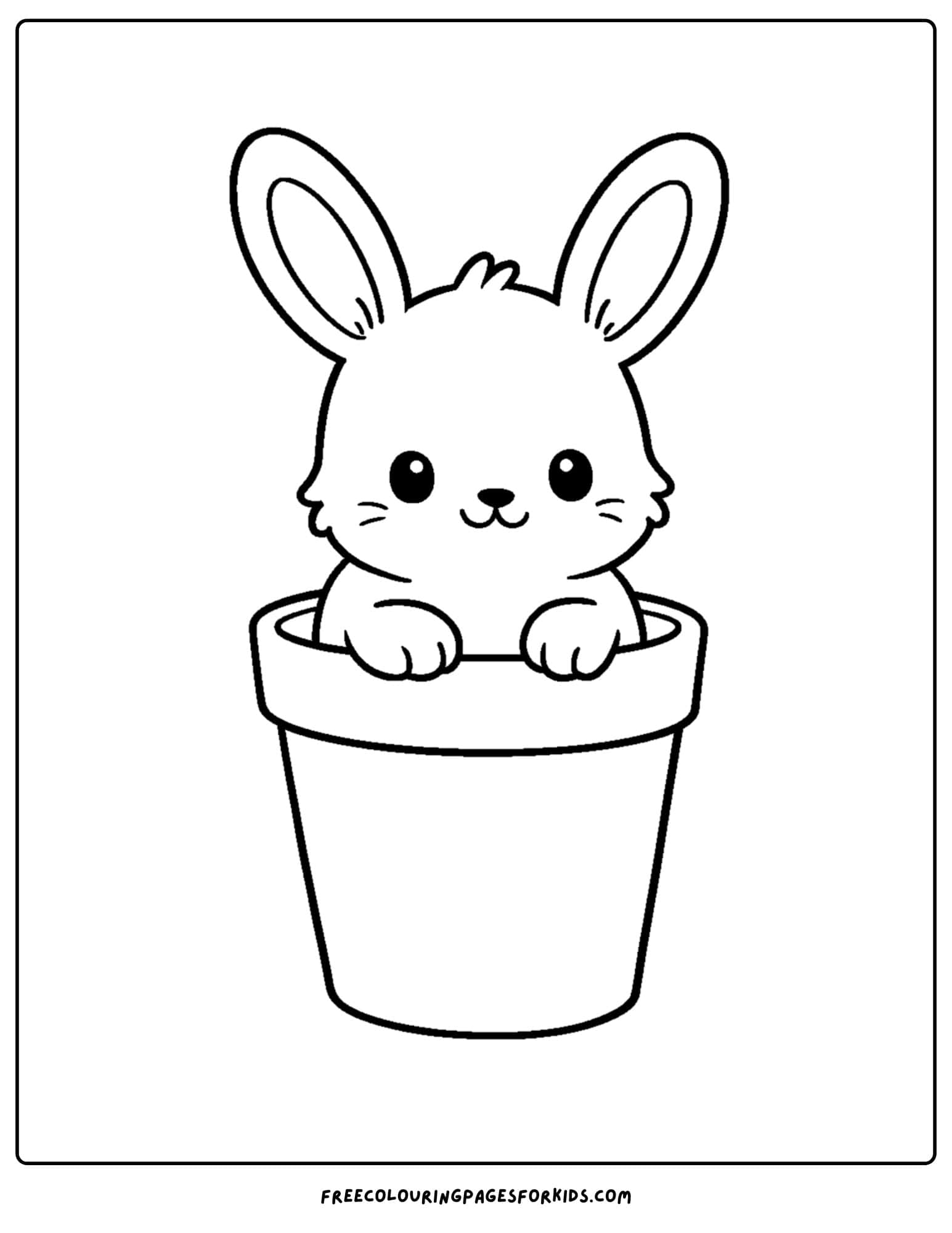 a bunny themed coloring page featuring a bunny sitting in a flower pot