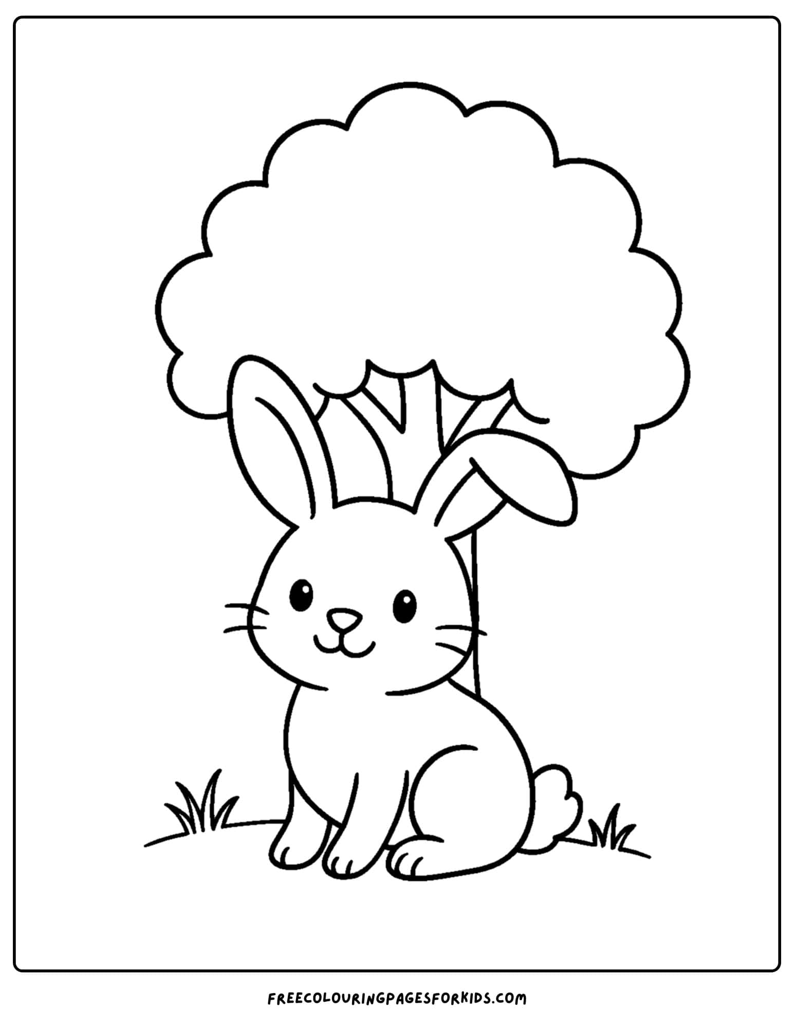 a bunny themed coloring page featuring a bunny sitting under a shady tree