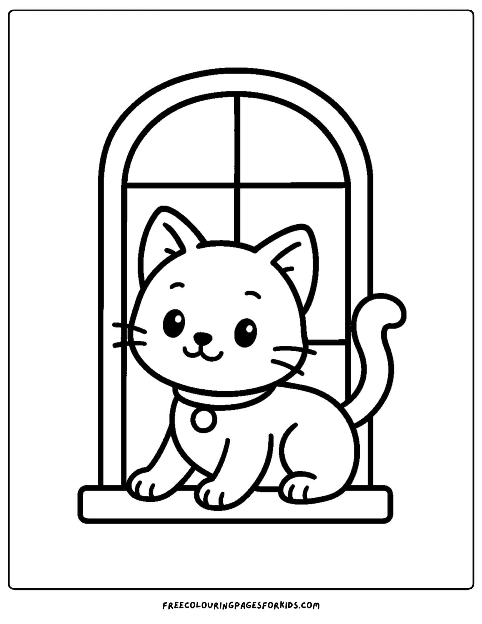 a cat themed coloring page featuring a cat sitting in a window