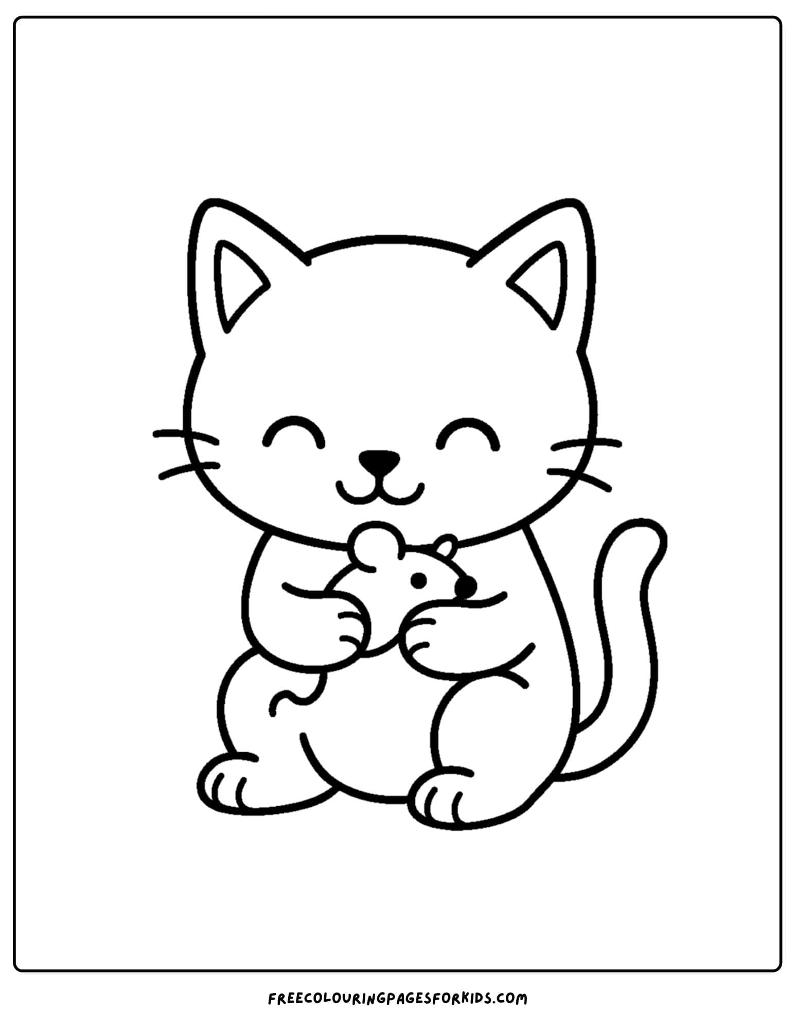 a cat themed coloring page featuring a cat holding a toy mouse