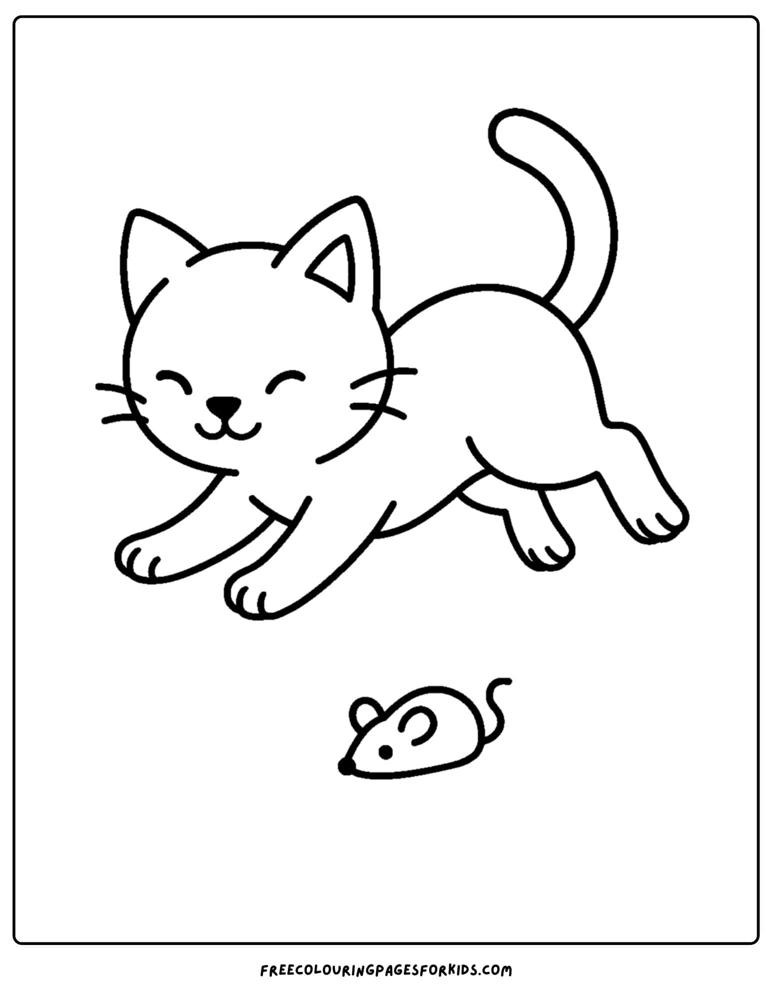 a cat themed coloring page featuring a cat jumping over a toy mouse