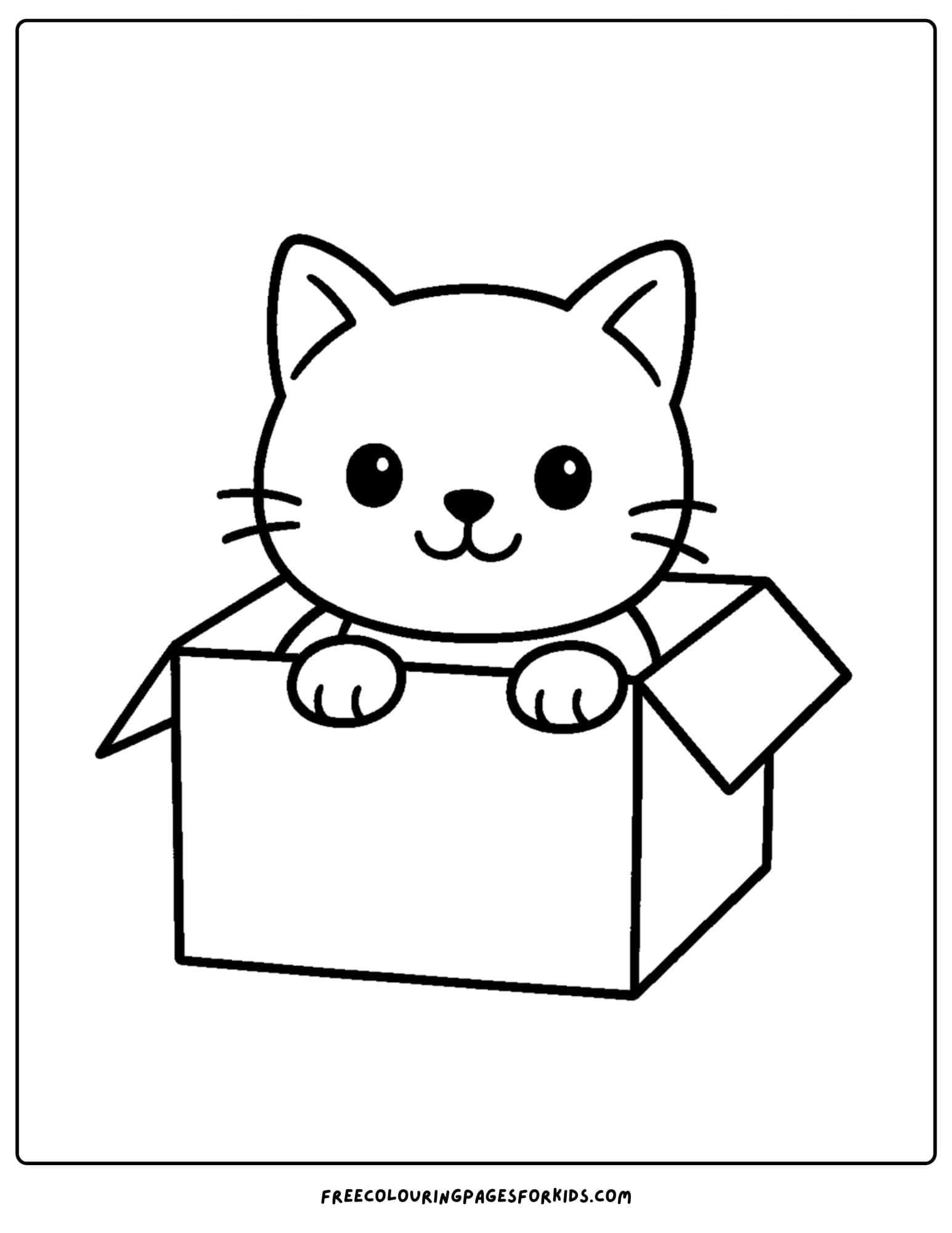 a cat themed coloring page featuring a cat in a box
