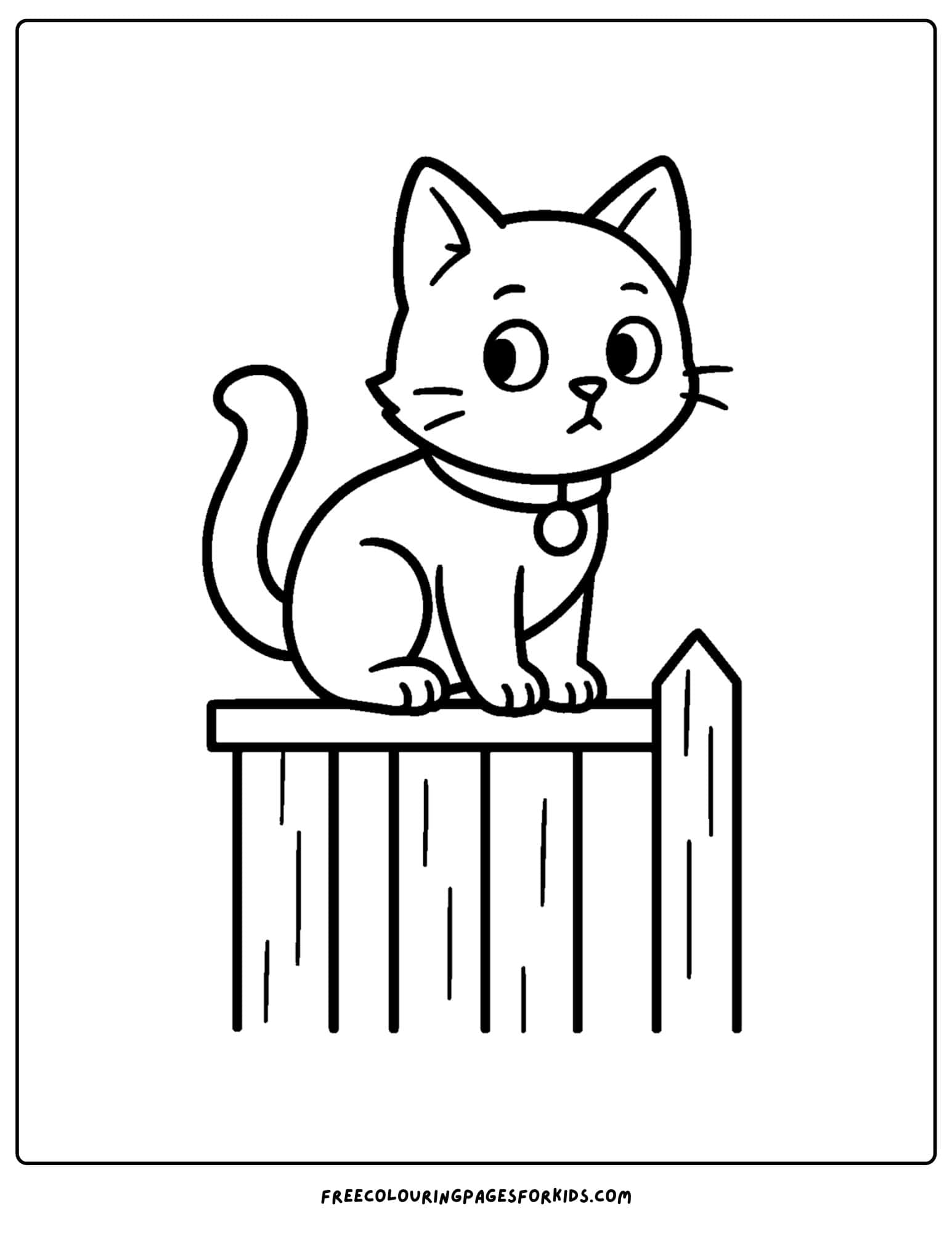 a cat themed coloring page featuring a cat sitting on a fence
