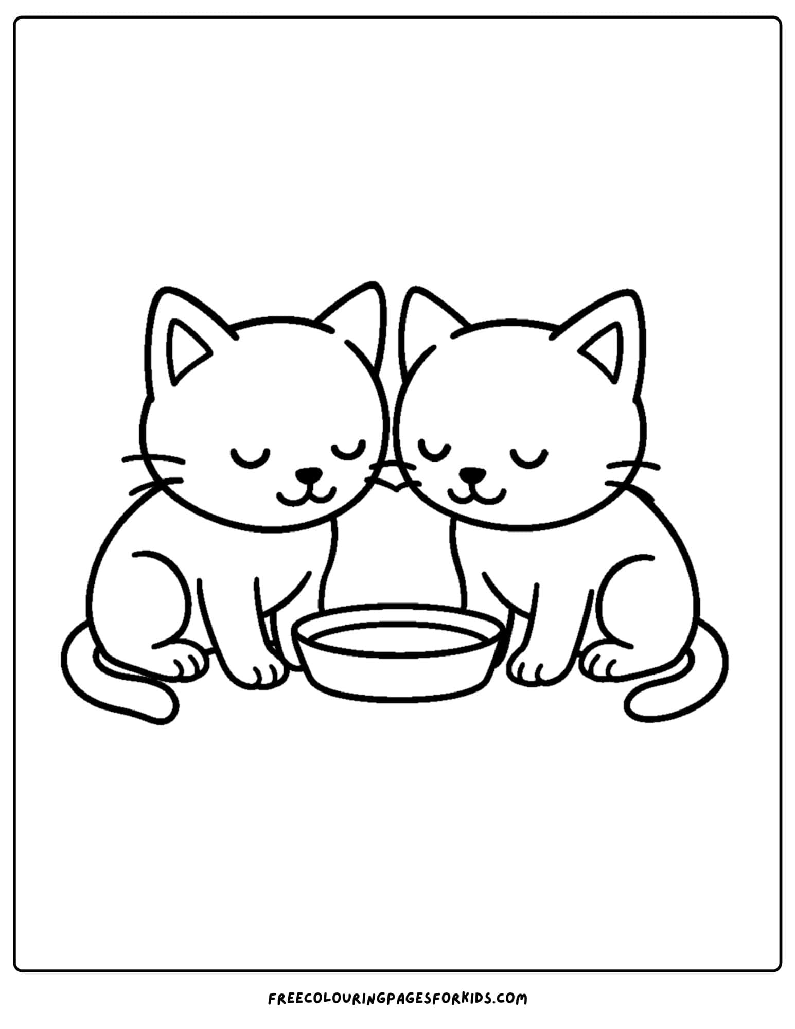 a cat themed coloring page featuring cats drinking milk from a bowl