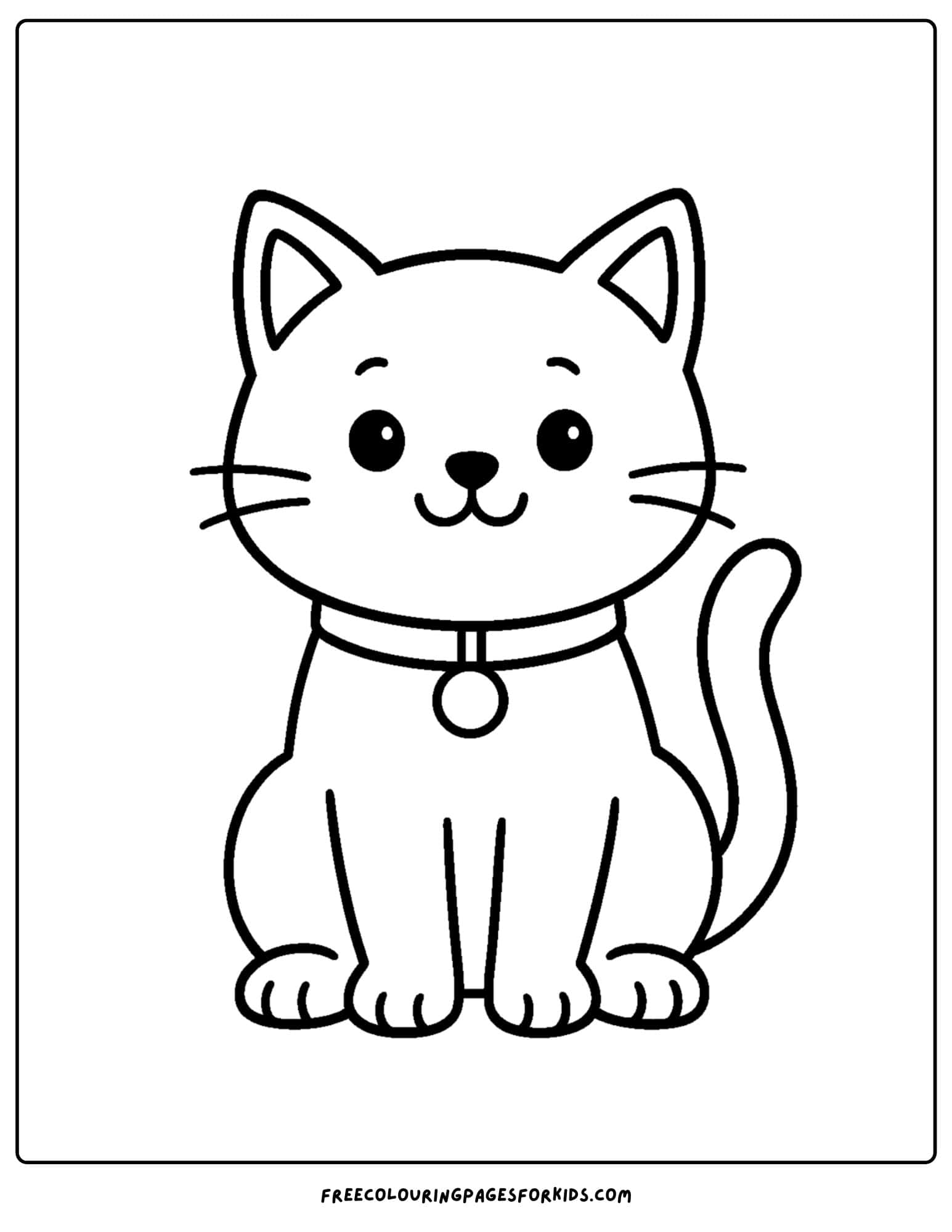 a cat themed coloring page featuring a cat with a cute collar and bell on it