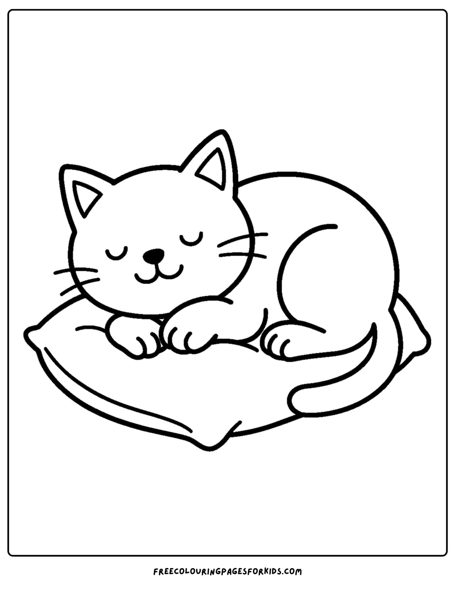 a cat themed coloring page featuring a cat sleeping on a pillow