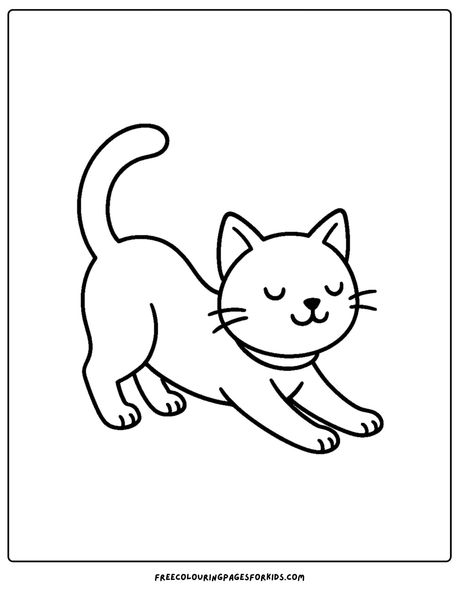 a cat themed coloring page featuring a cat stretching with its tail up in the air
