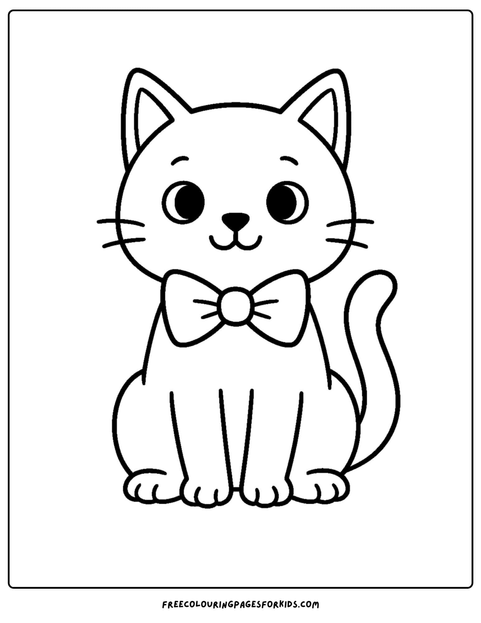 a cat themed coloring page featuring a cat wearing a bow tie