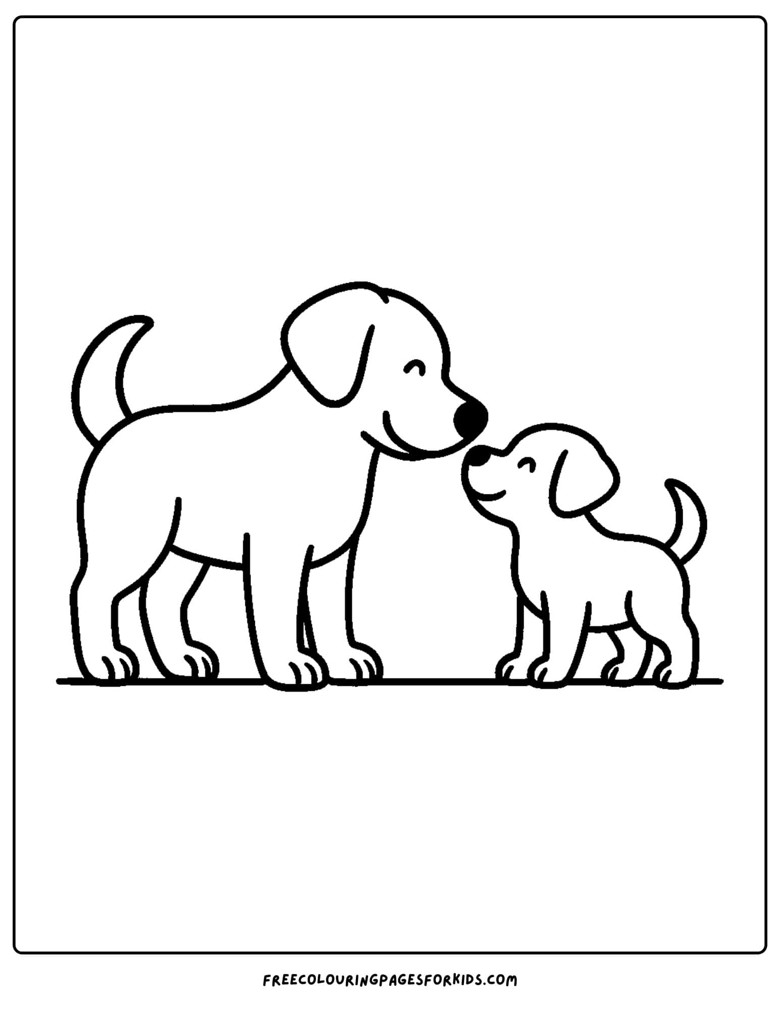 a dog themed coloring page featuring a dog and a puppy touching noses