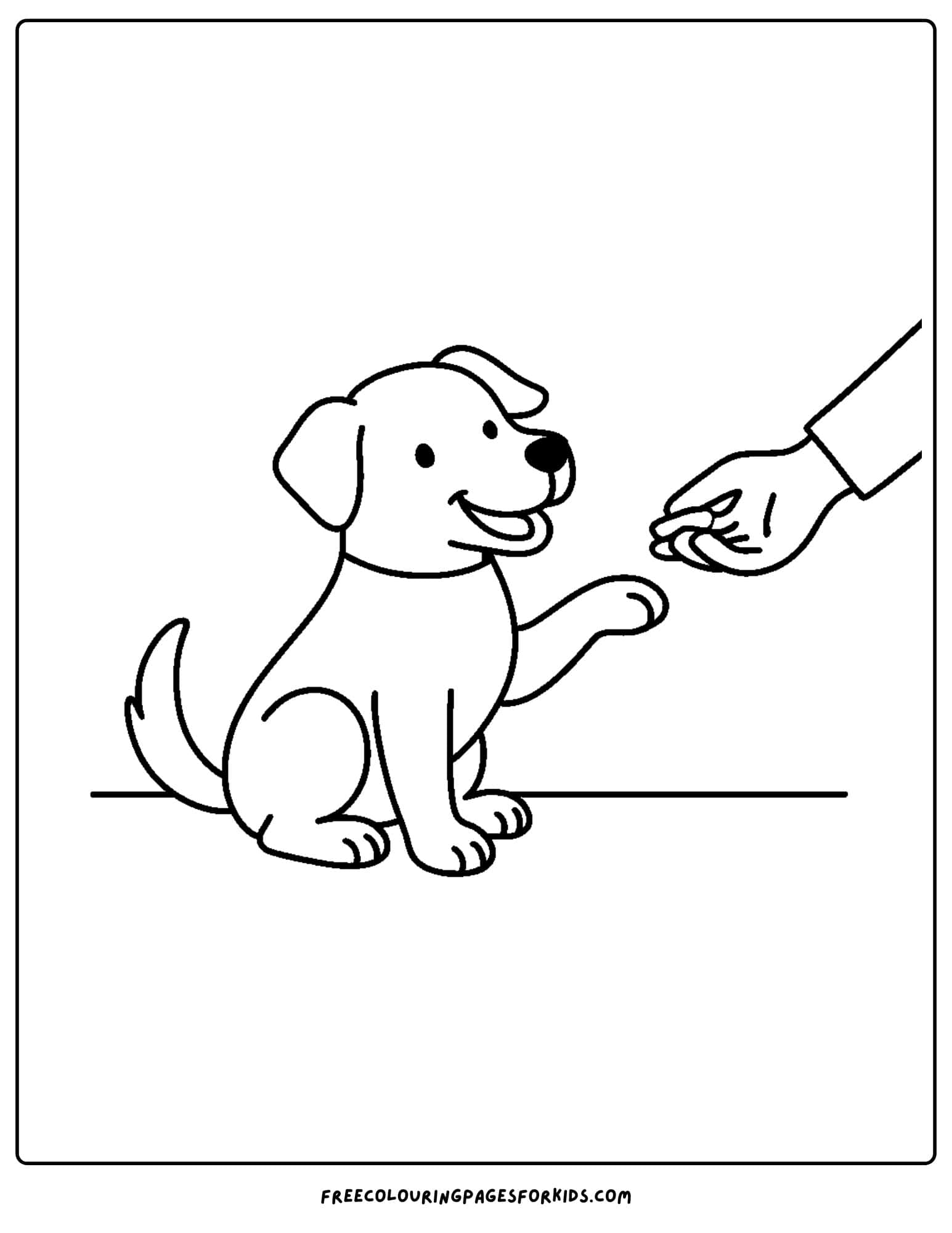 a dog themed coloring page featuring a dog learning a trick and being given a treat