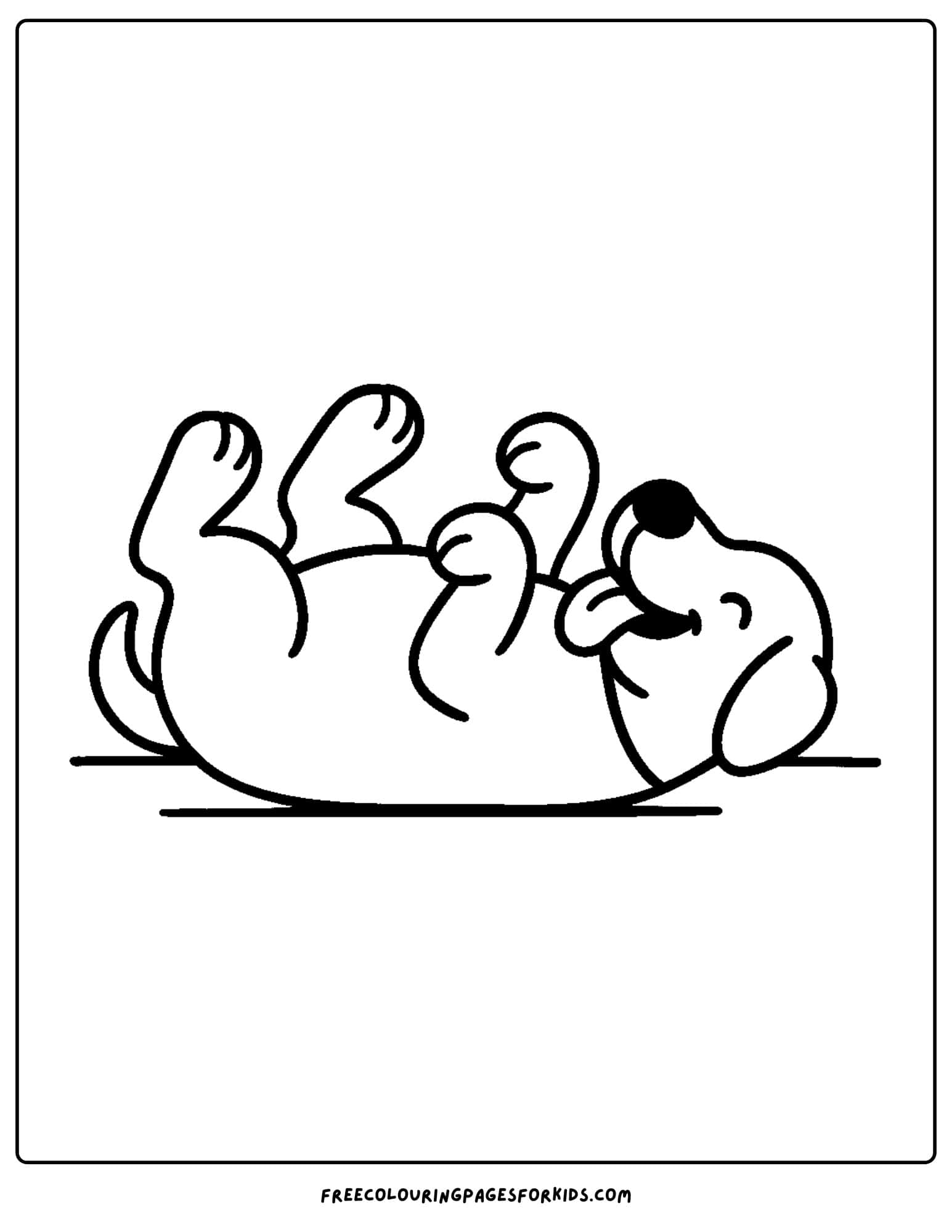 a dog themed coloring page featuring a dog rolling on its back