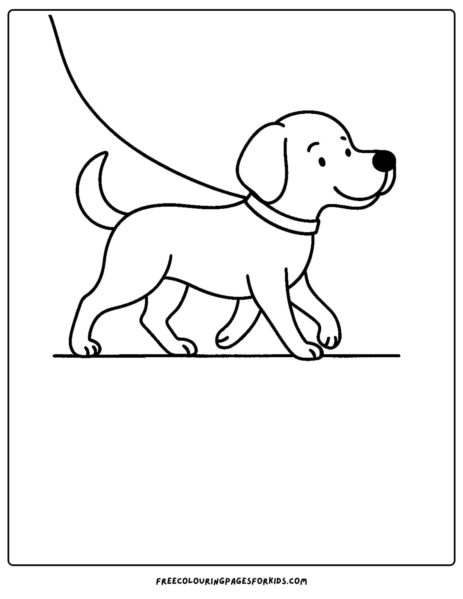 a dog themed coloring page featuring a dog walking on a leash